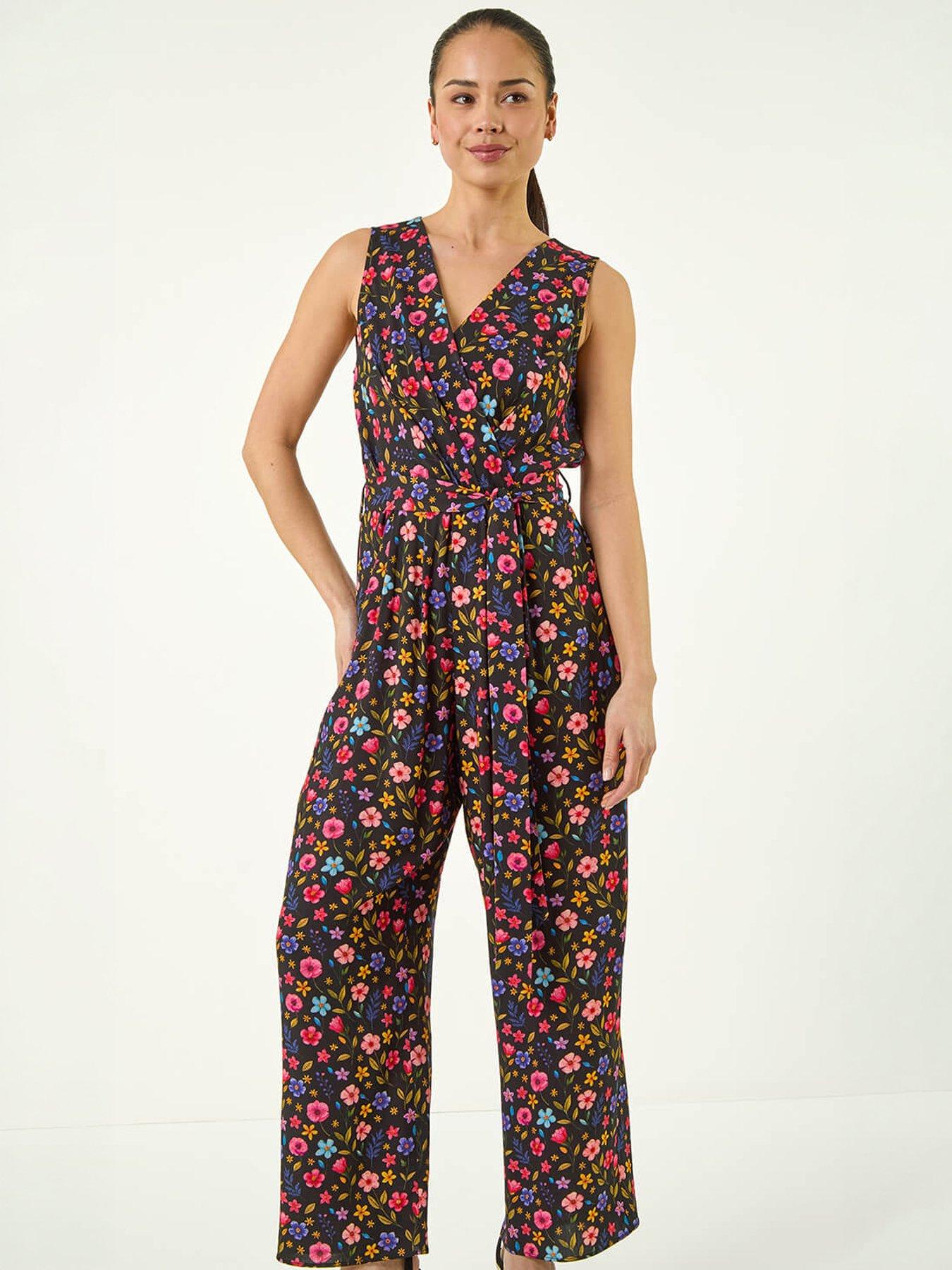Image 5 of 5 of Roman Petite Ditsy Wrap Bodice Jumpsuit