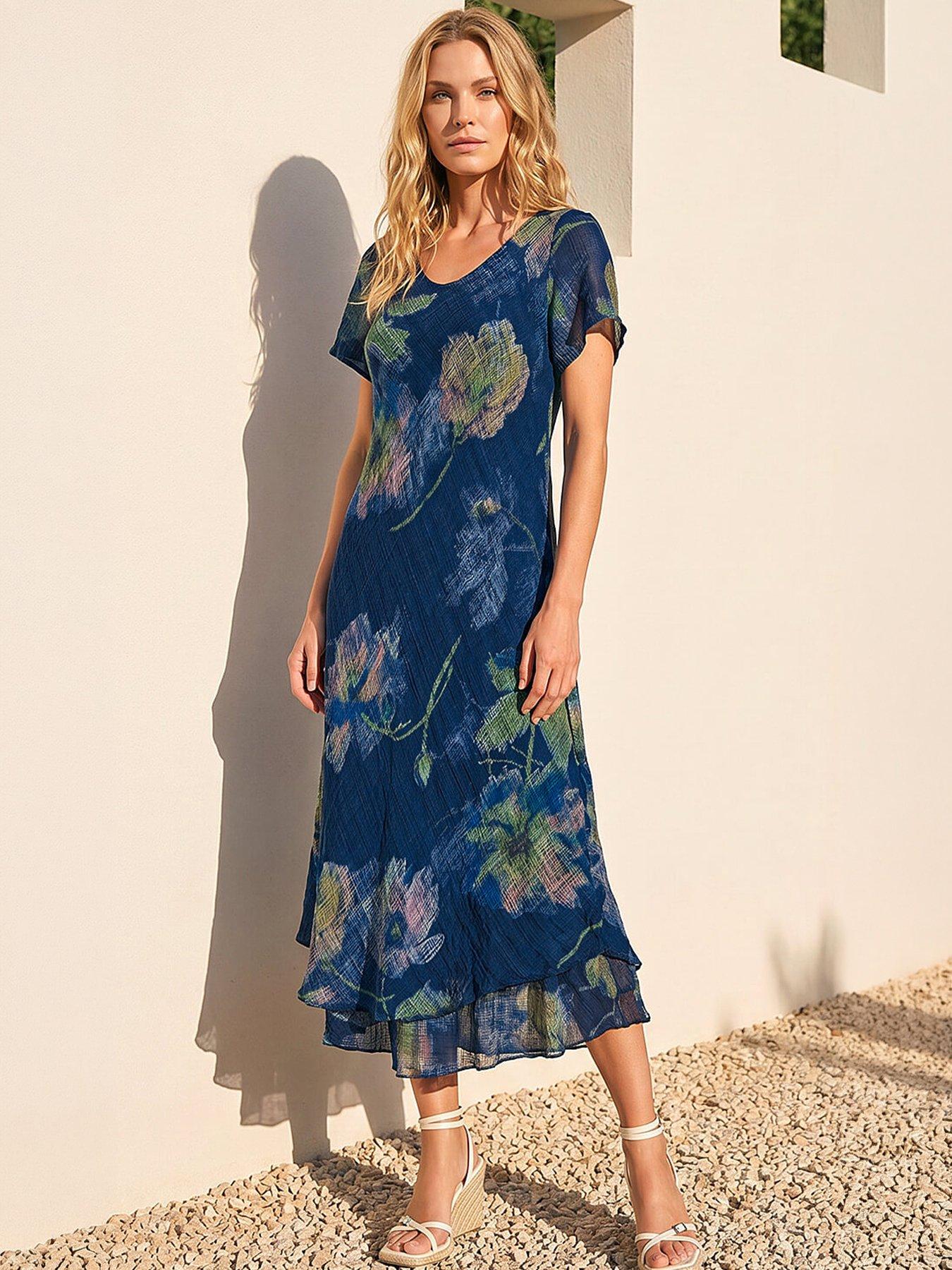 Roman Petite Abstract Print Layered Hem Dress