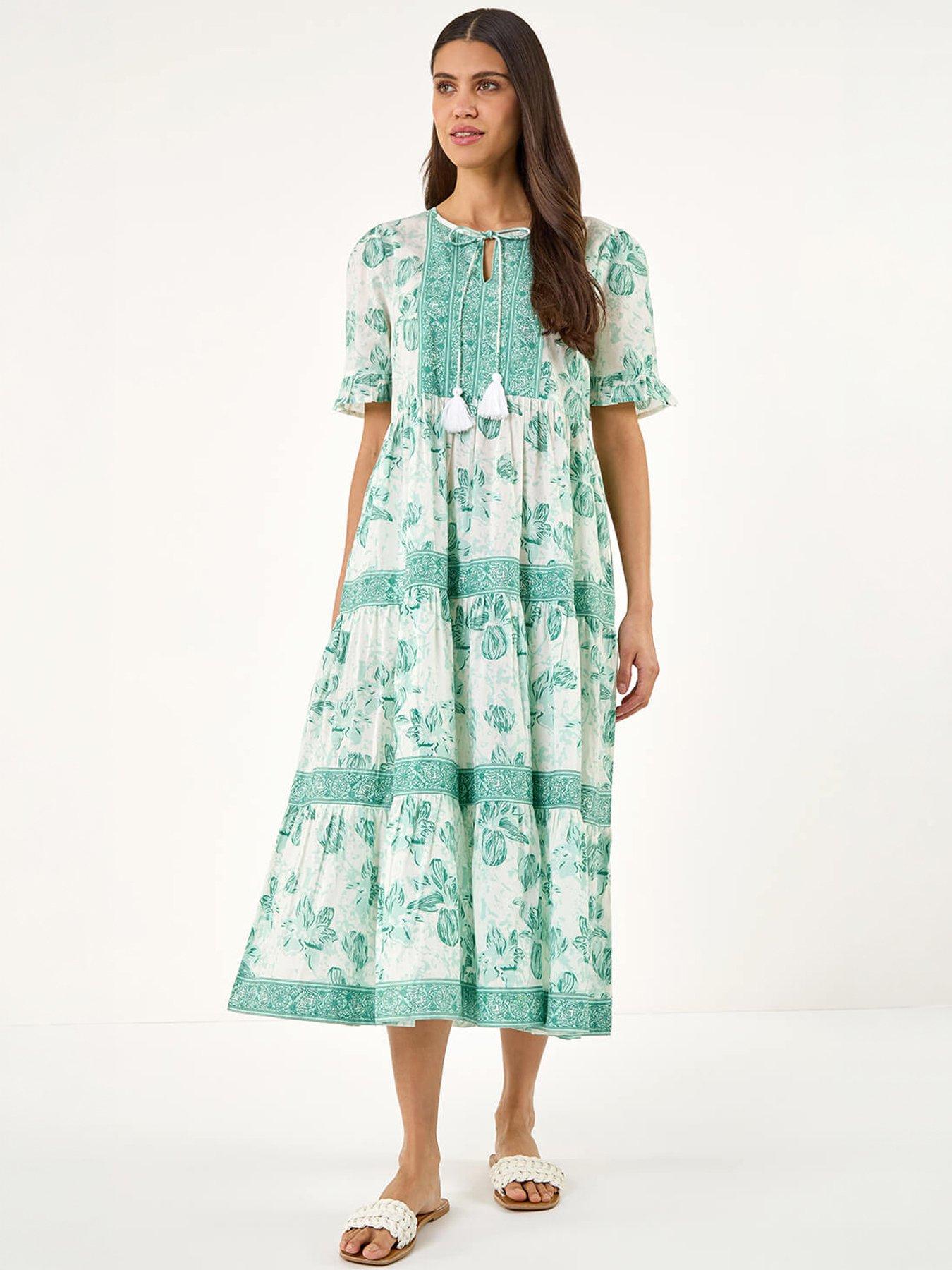 Roman Floral Tiered Tie Dress
