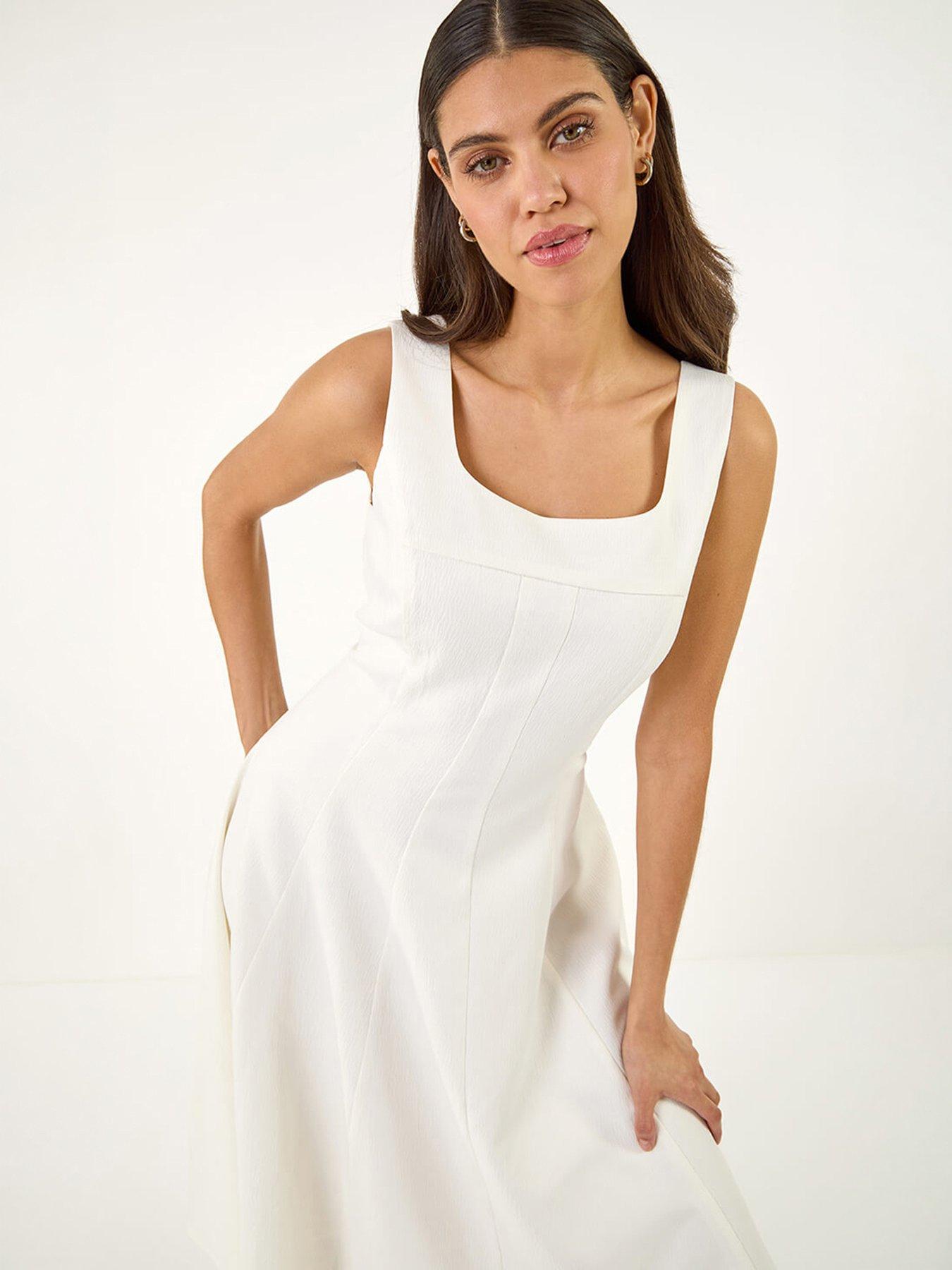Roman Square Neck Pleated Midi Dress