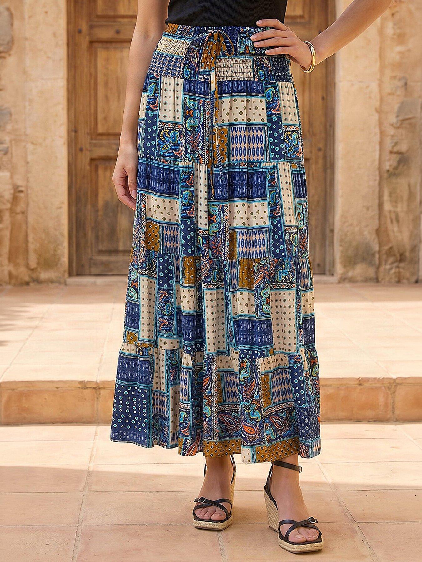 Roman Paisley Print Shirred Maxi Skirt
