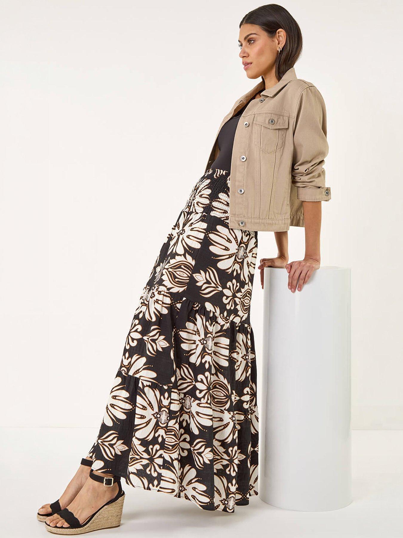 Image 5 of 5 of Roman Printed Tier Shirred Maxi Skirt - Brown