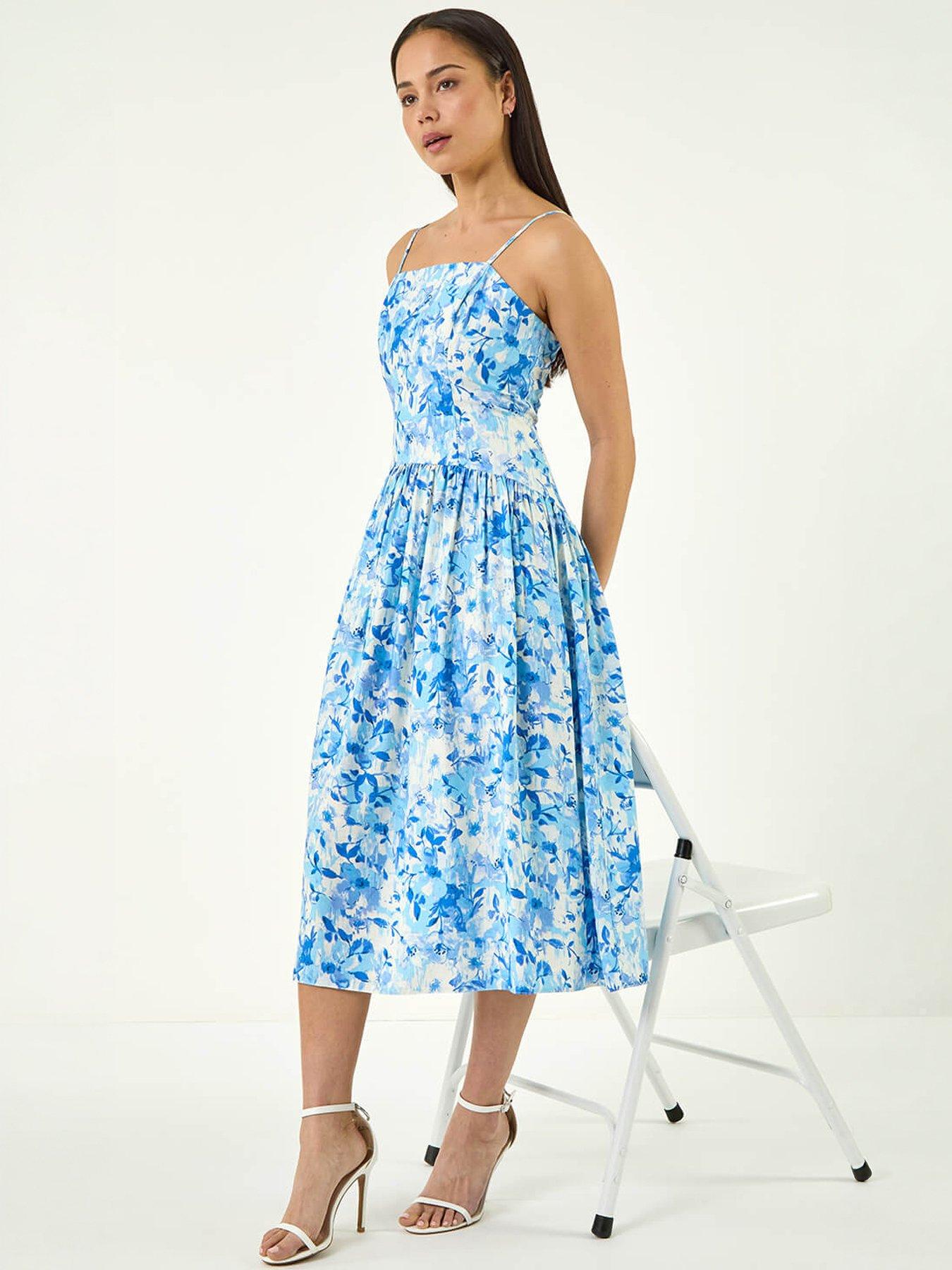 Roman Petite Floral Strappy Drop Waist Dress