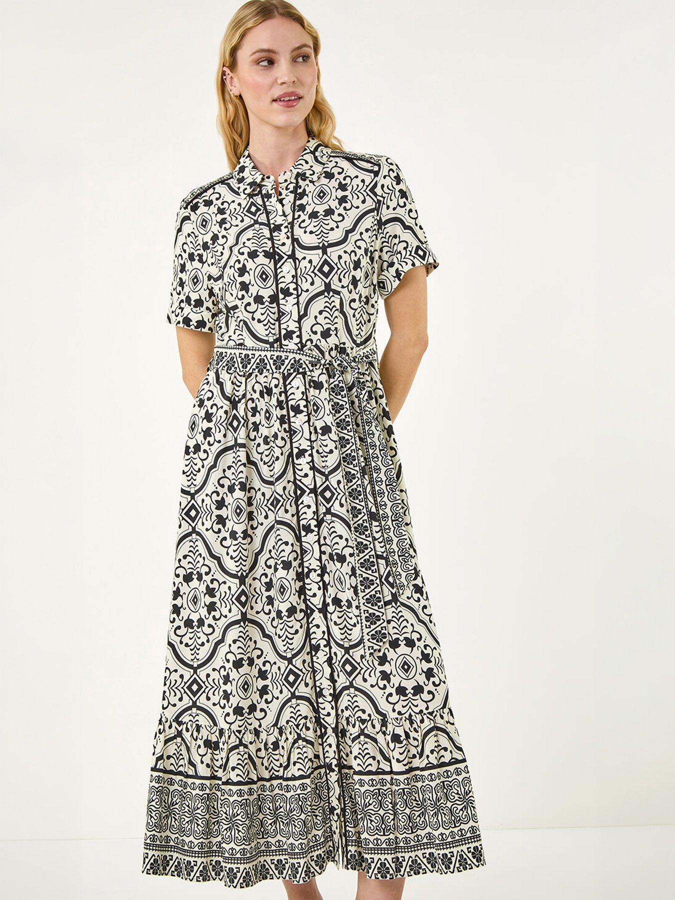 Image 3 of 5 of Roman Border Print Shirt Dress