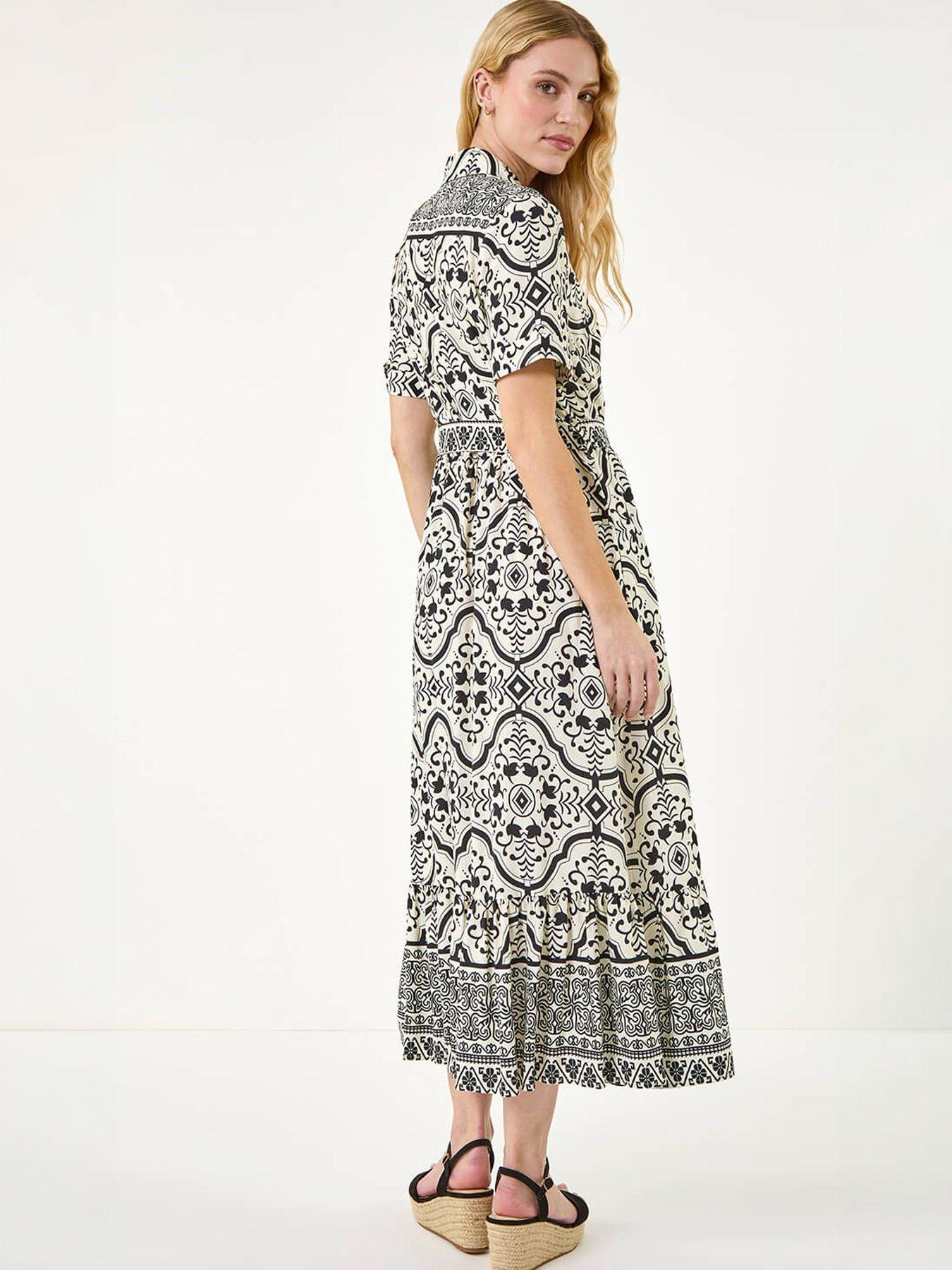 Image 4 of 5 of Roman Border Print Shirt Dress