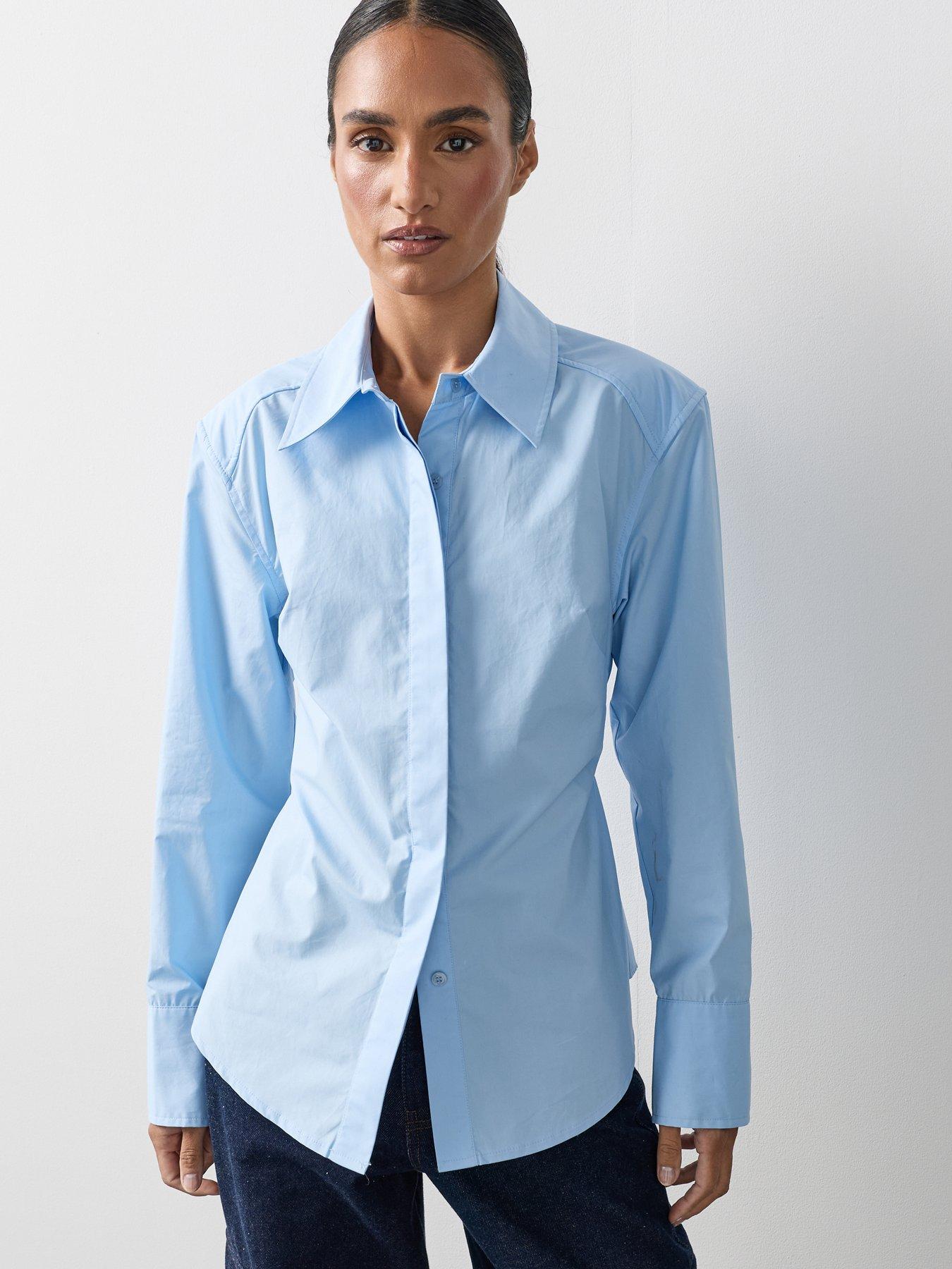 Image 2 of 7 of Michelle Keegan Structured Cinch Waist Shirt - Blue