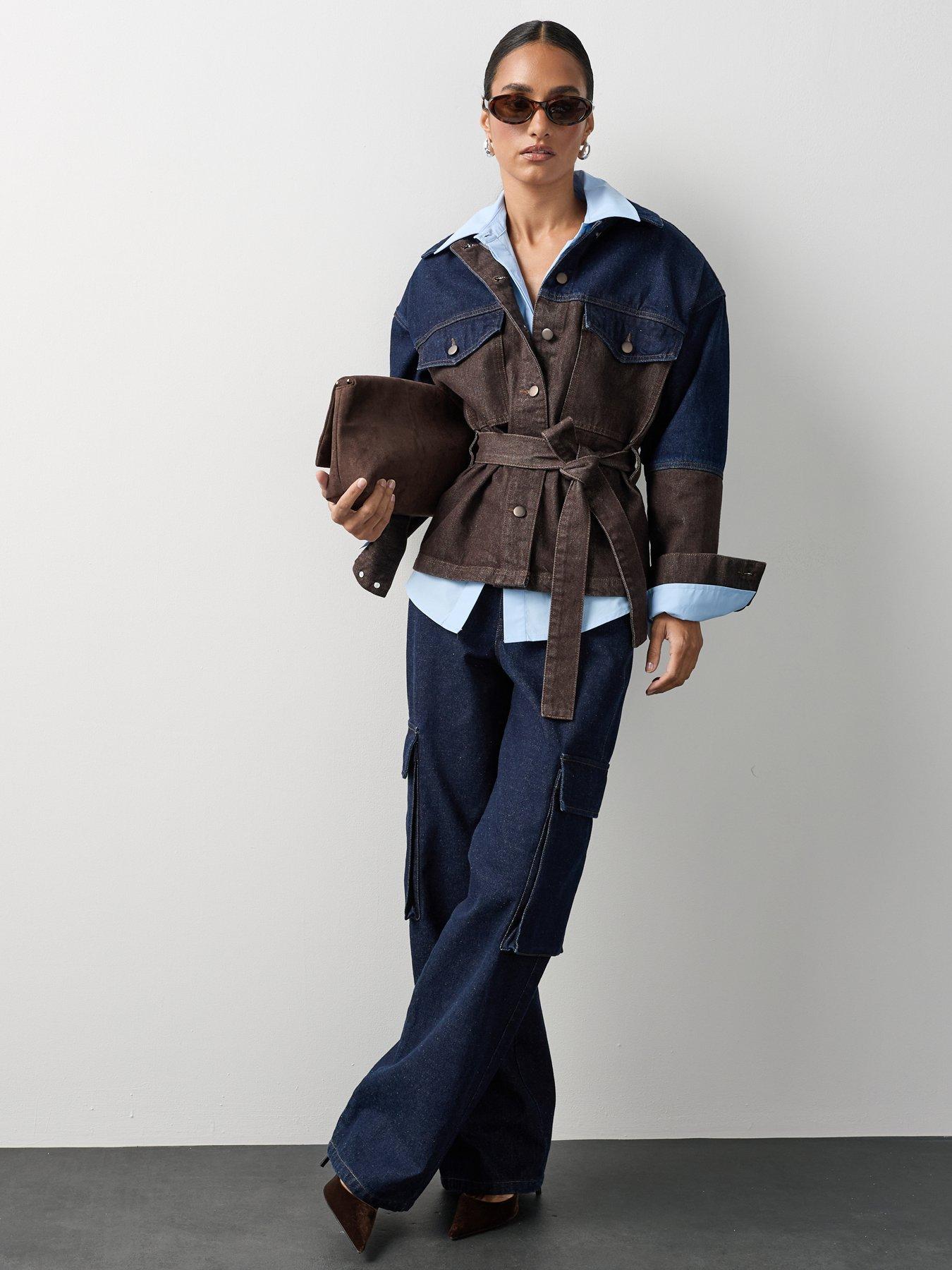 Image 3 of 7 of Michelle Keegan Structured Cinch Waist Shirt - Blue