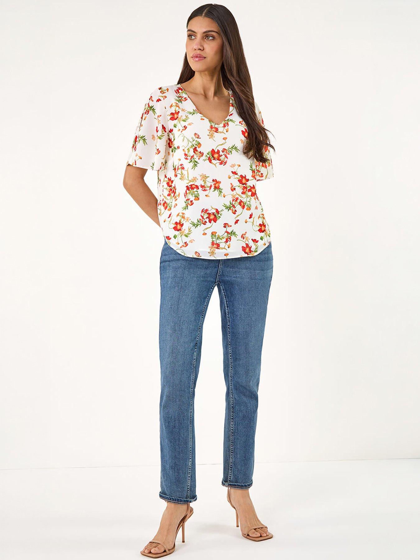 Image 5 of 5 of Roman Floral Angel Sleeve Top