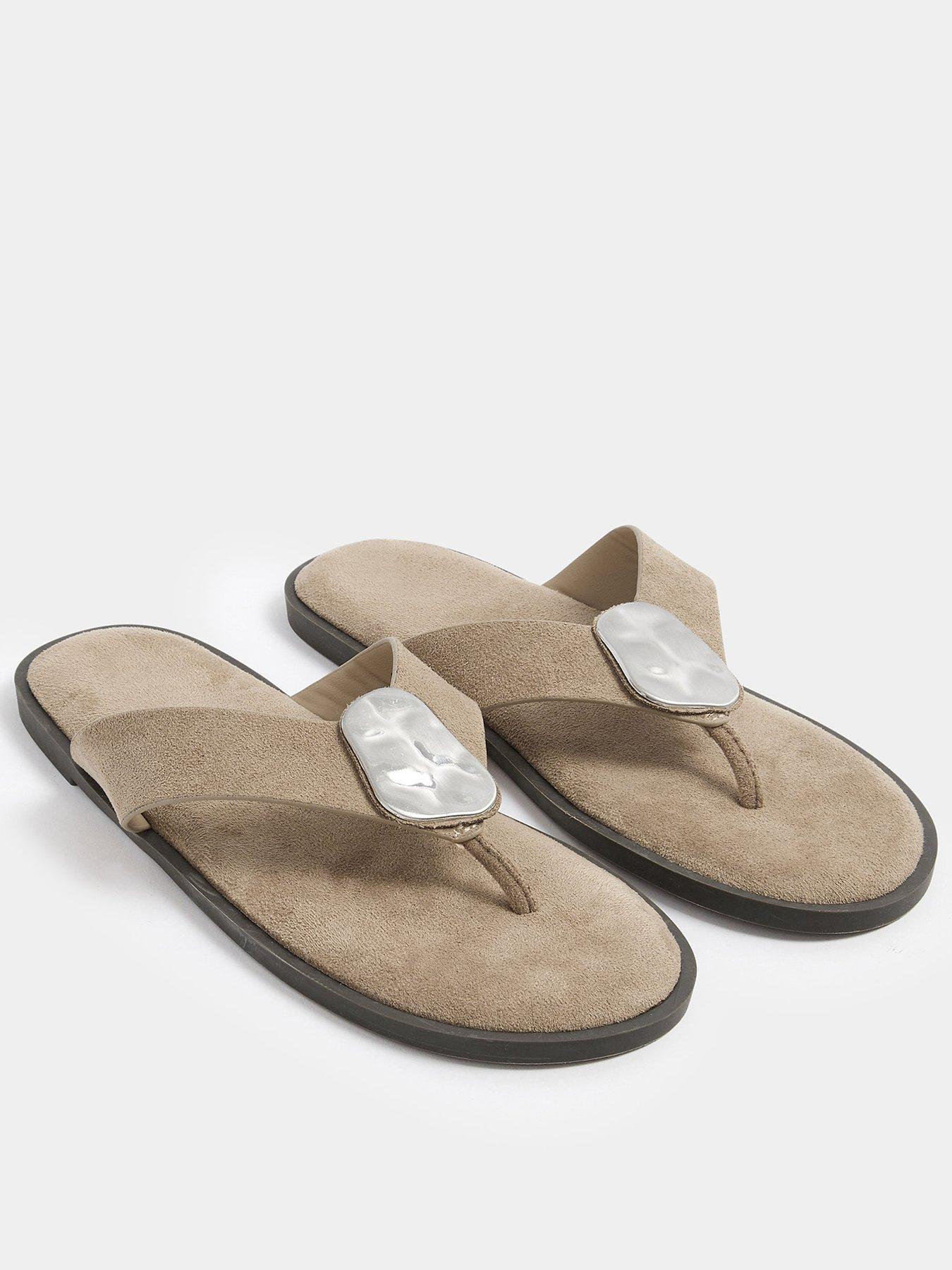 Yours Extra Wide Fit Hammered Disk Sandals - Cream