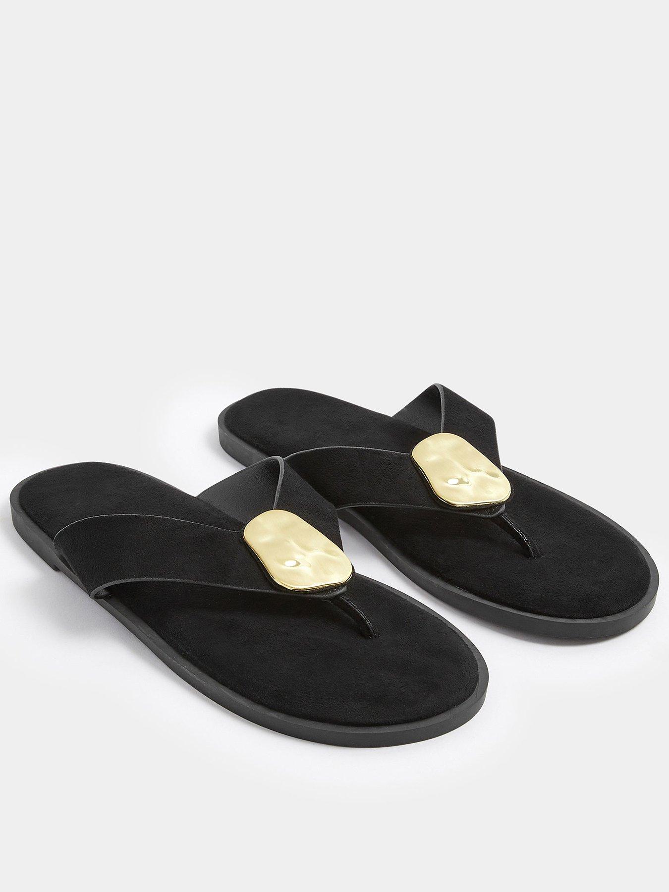 Yours Hammered Disk Sandals In Extra Wide Fit - Black