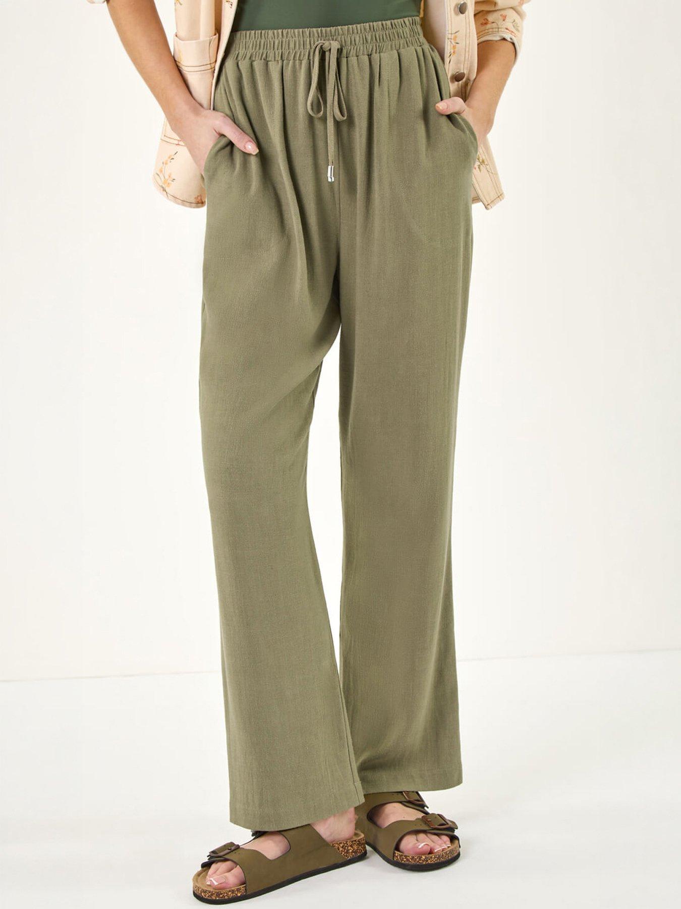 Roman Elastic Waist Tie Front Linen Mix Trouser