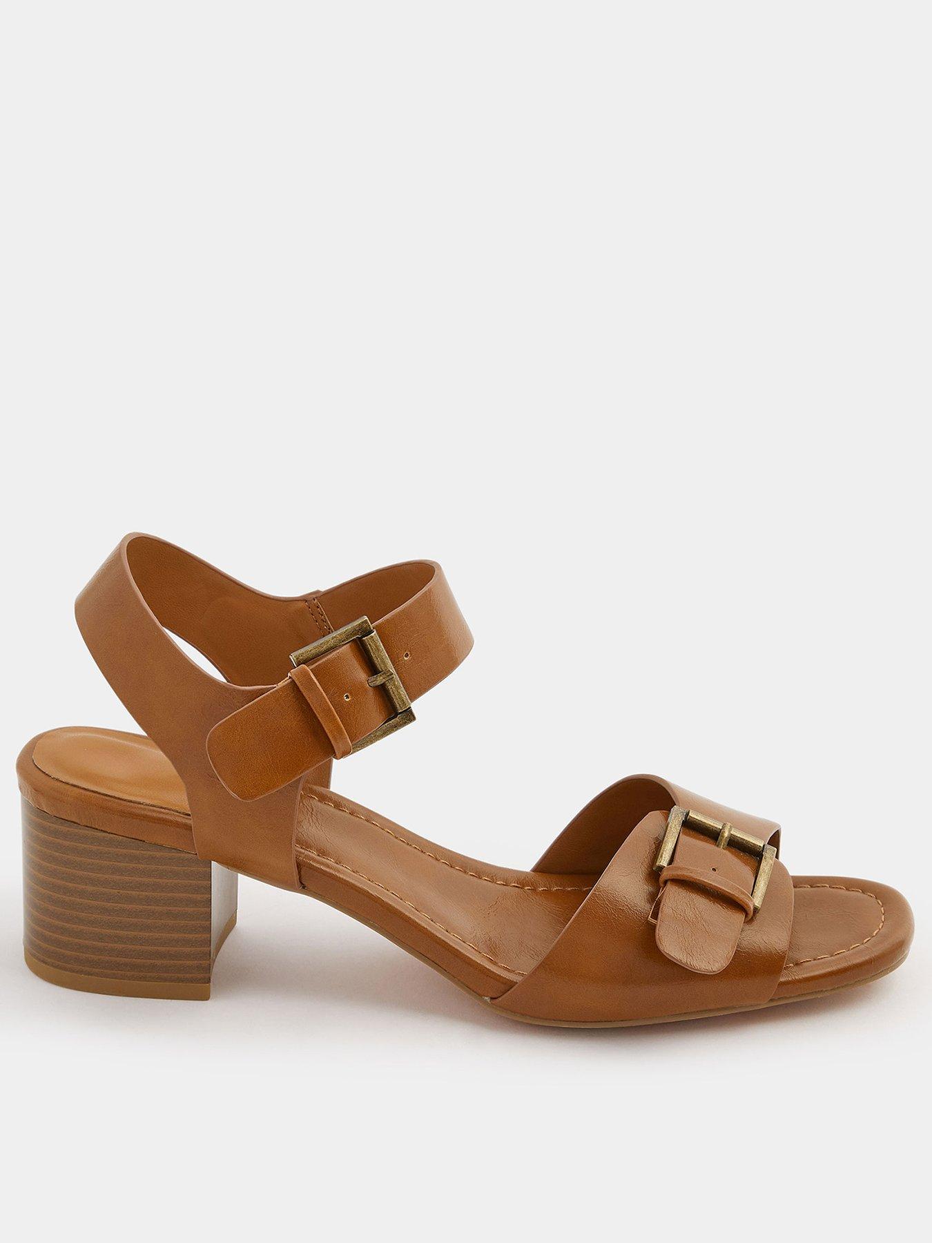 Yours Double Buckle Casual Block Heel - Brown