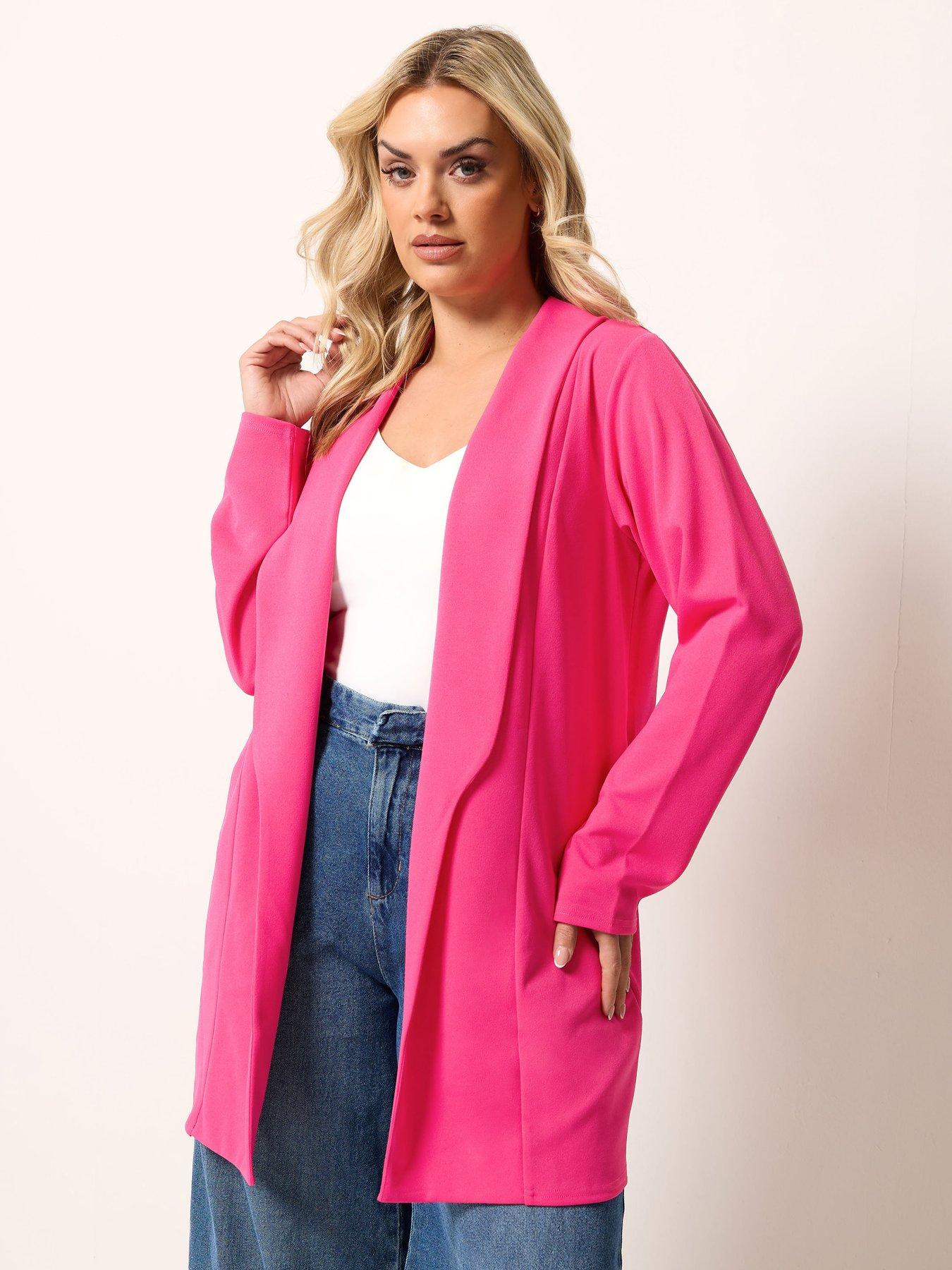 front image of yours-curve-shawl-collar-scuba-blazer-pink