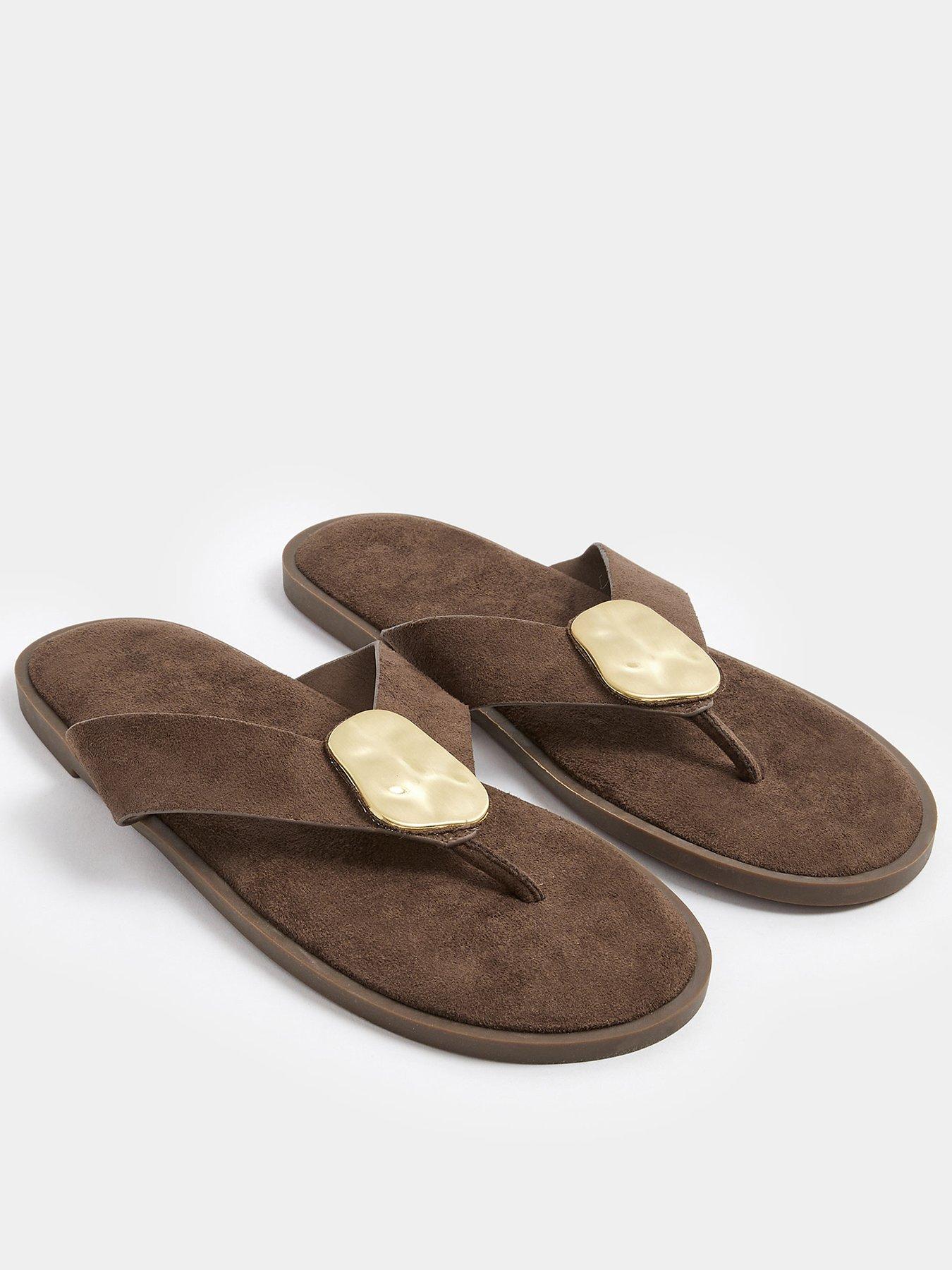 Yours Hammered Disk Sandals In Extra Wide Fit - Brown