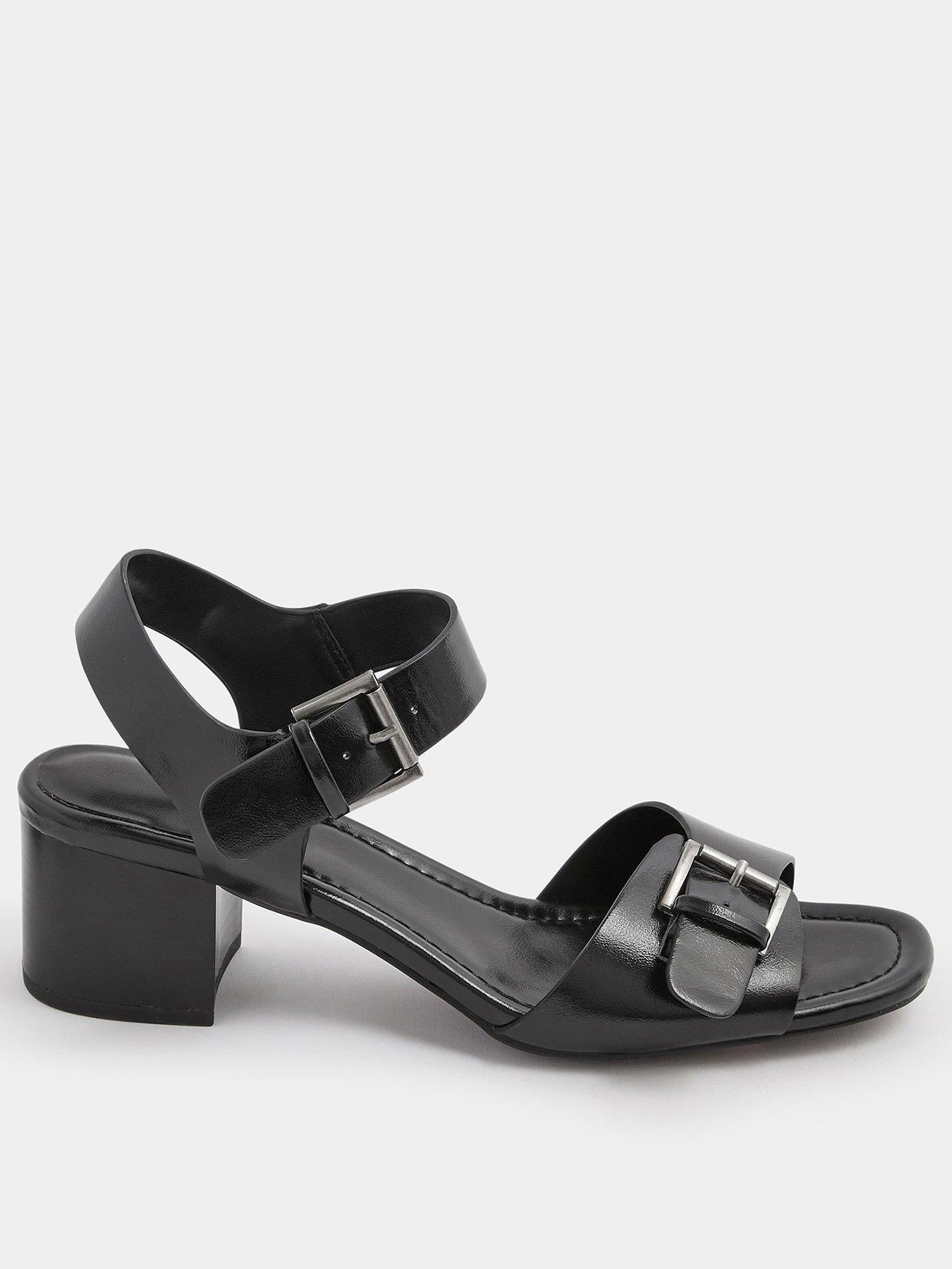 Yours Double Buckle Casual Block Heeled Sandals - Black