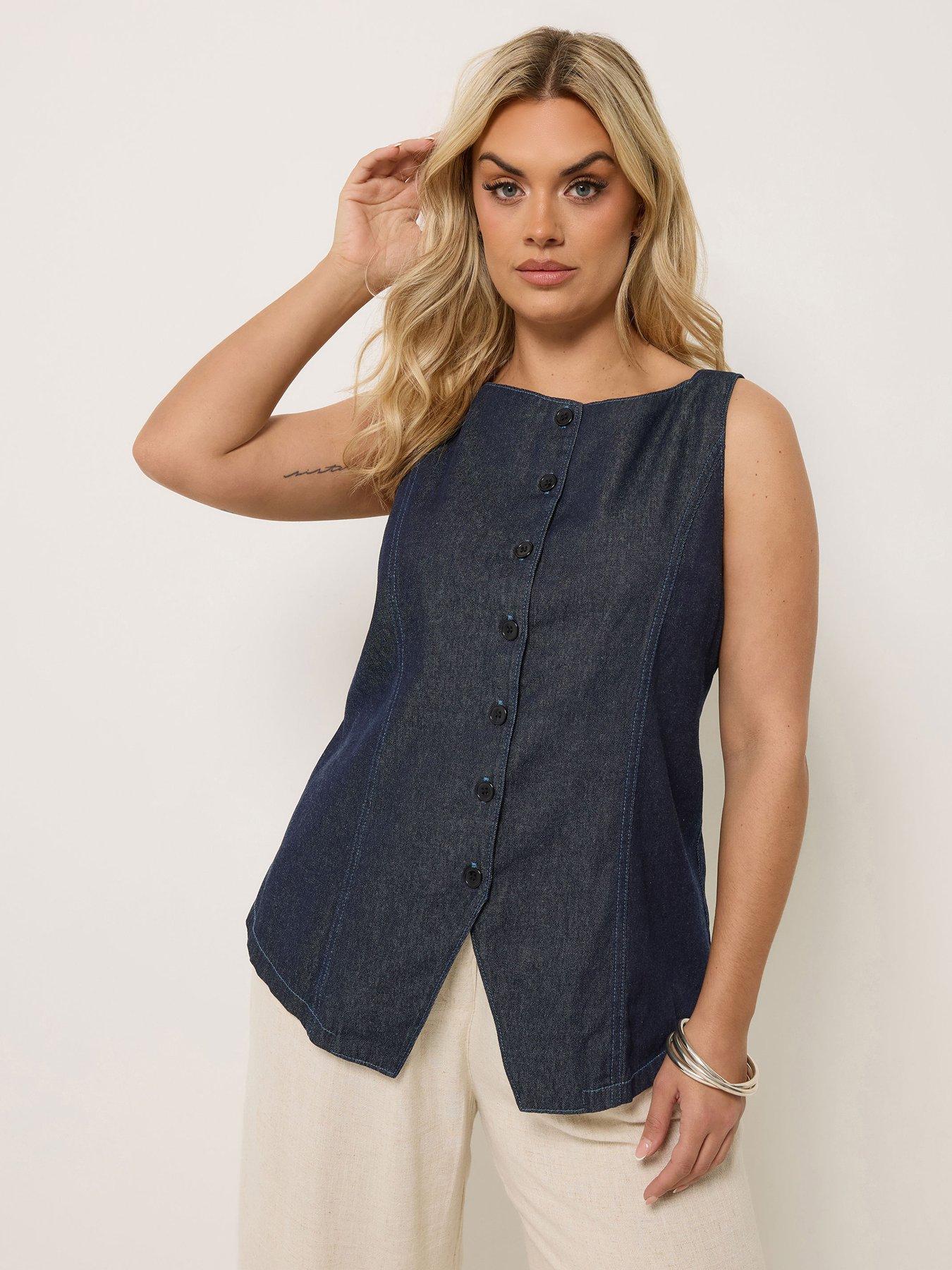 Yours Curve Elongated Waistcoat - Blue