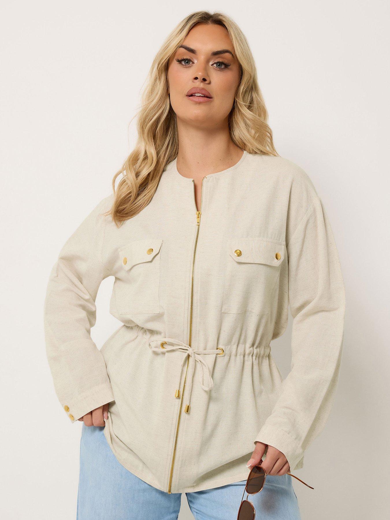 Yours Curve Linen Look Shacket - Cream