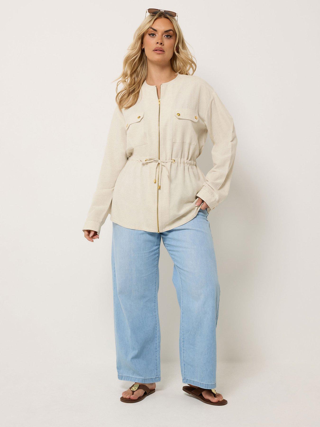 Image 3 of 4 of Yours Curve Linen Look Shacket - Cream