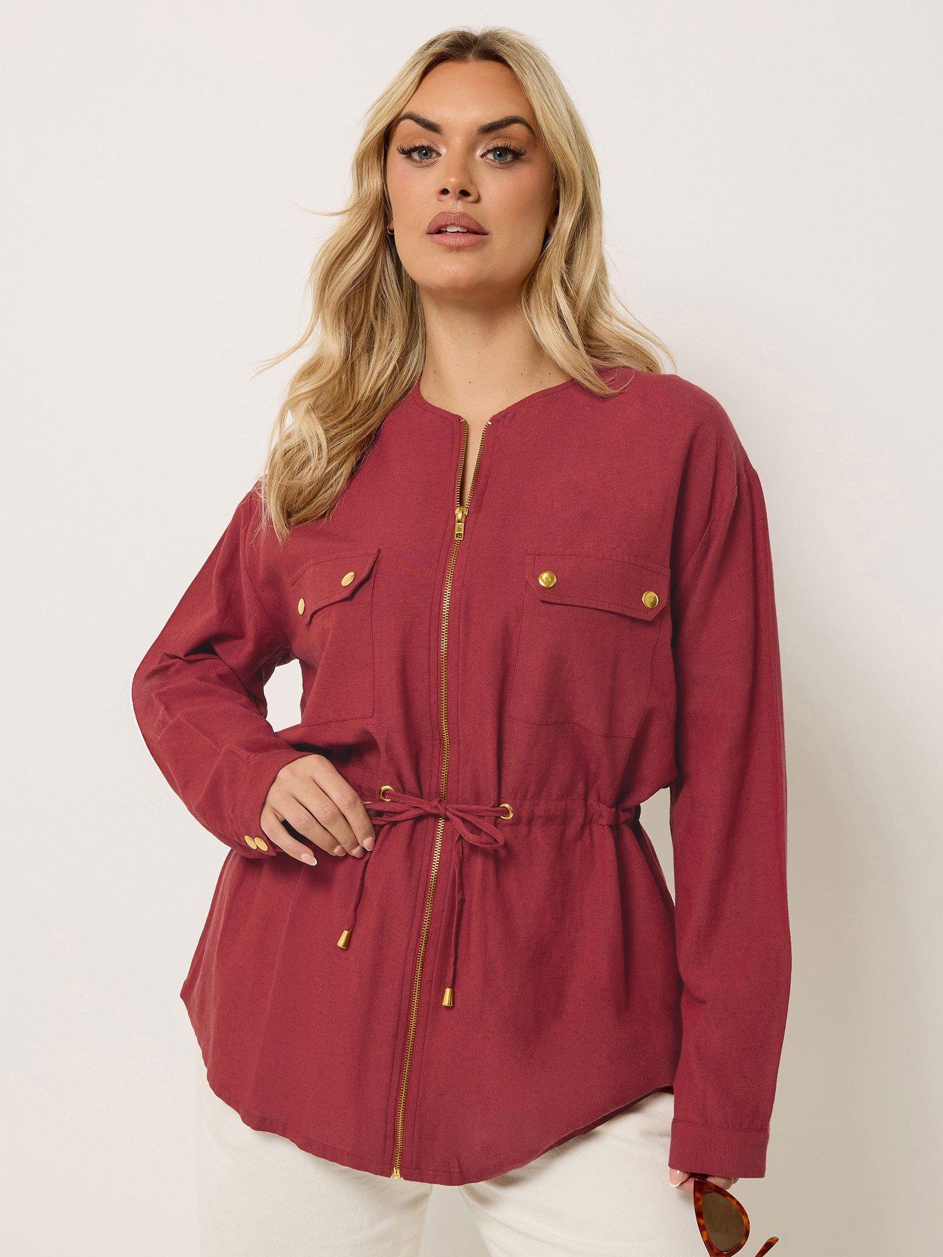 Yours Curve Linen Look Shacket - Red