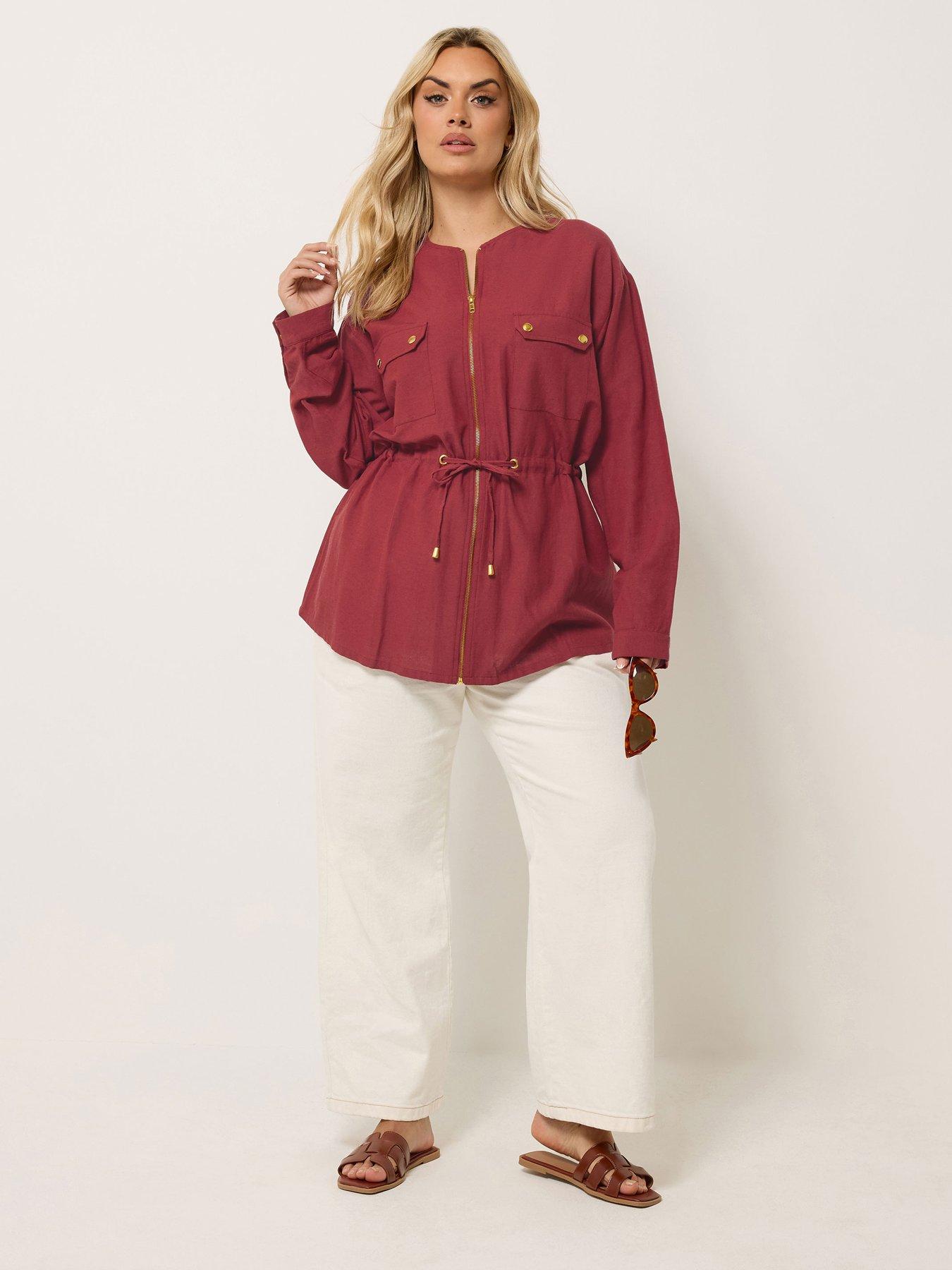 Image 2 of 3 of Yours Curve Linen Look Shacket - Red