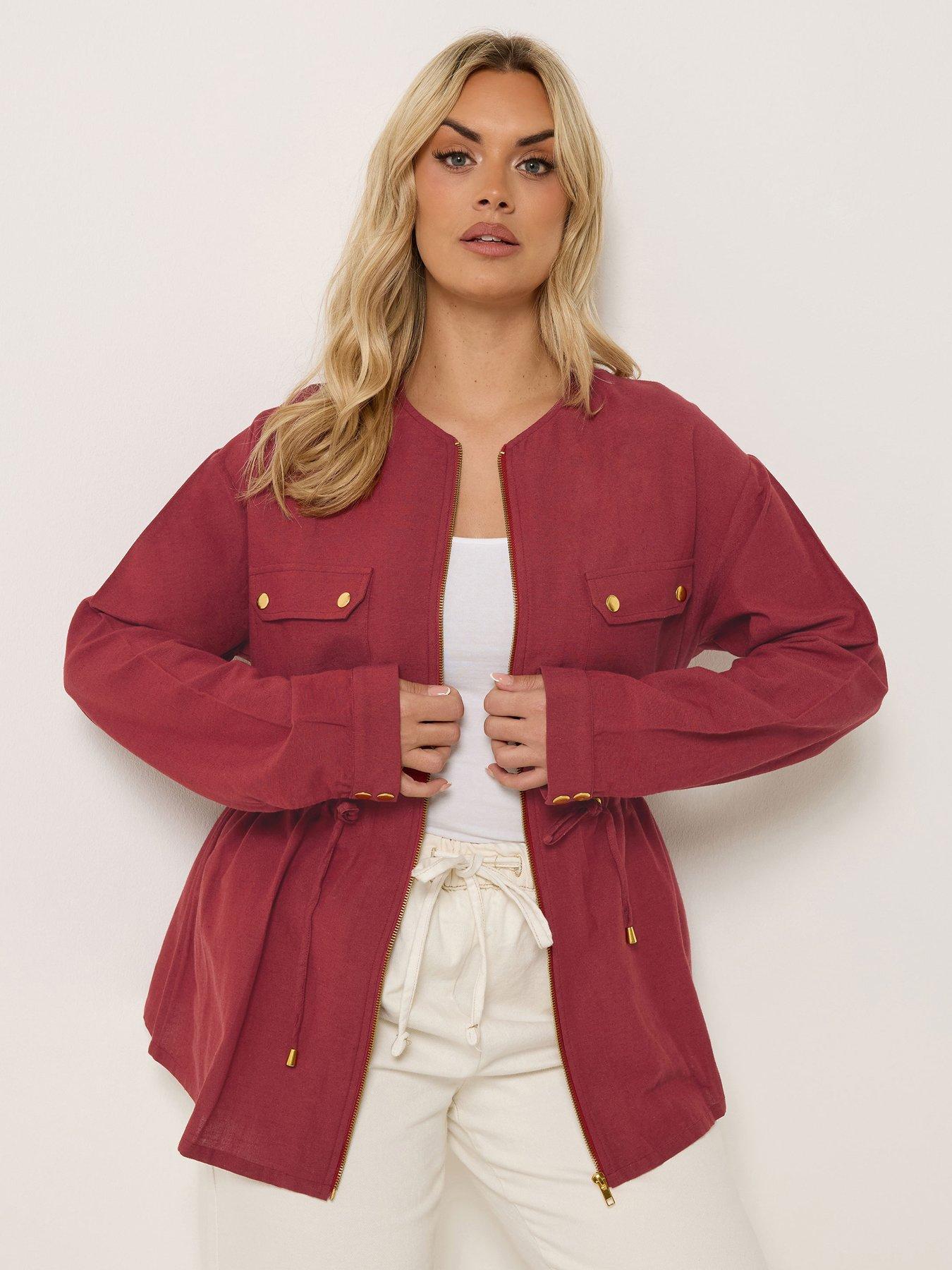 Image 3 of 3 of Yours Curve Linen Look Shacket - Red