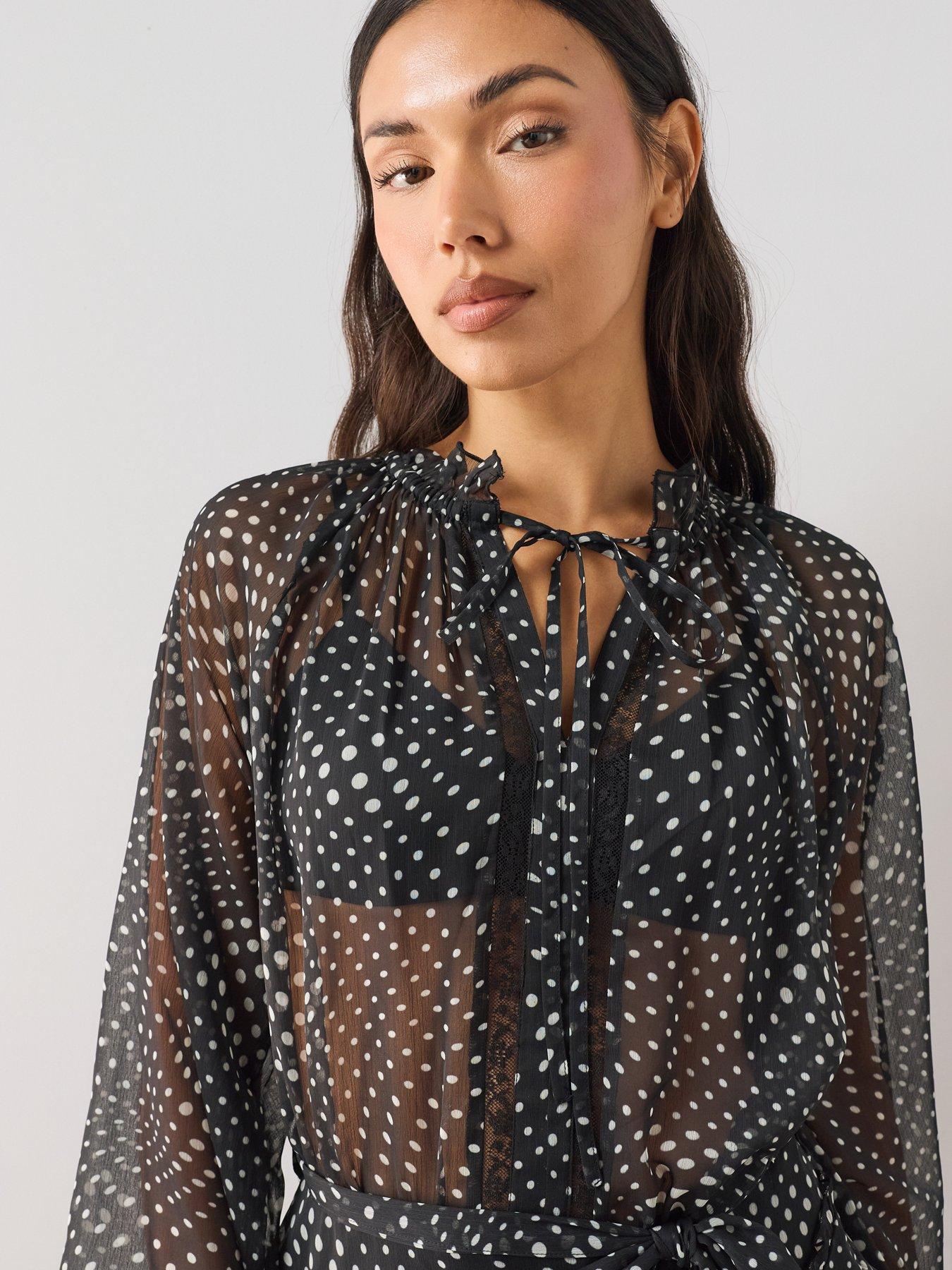 Image 4 of 7 of The Very Collection Lace Insert Tie Waist Fit And Flare Mini Dress - Spot
