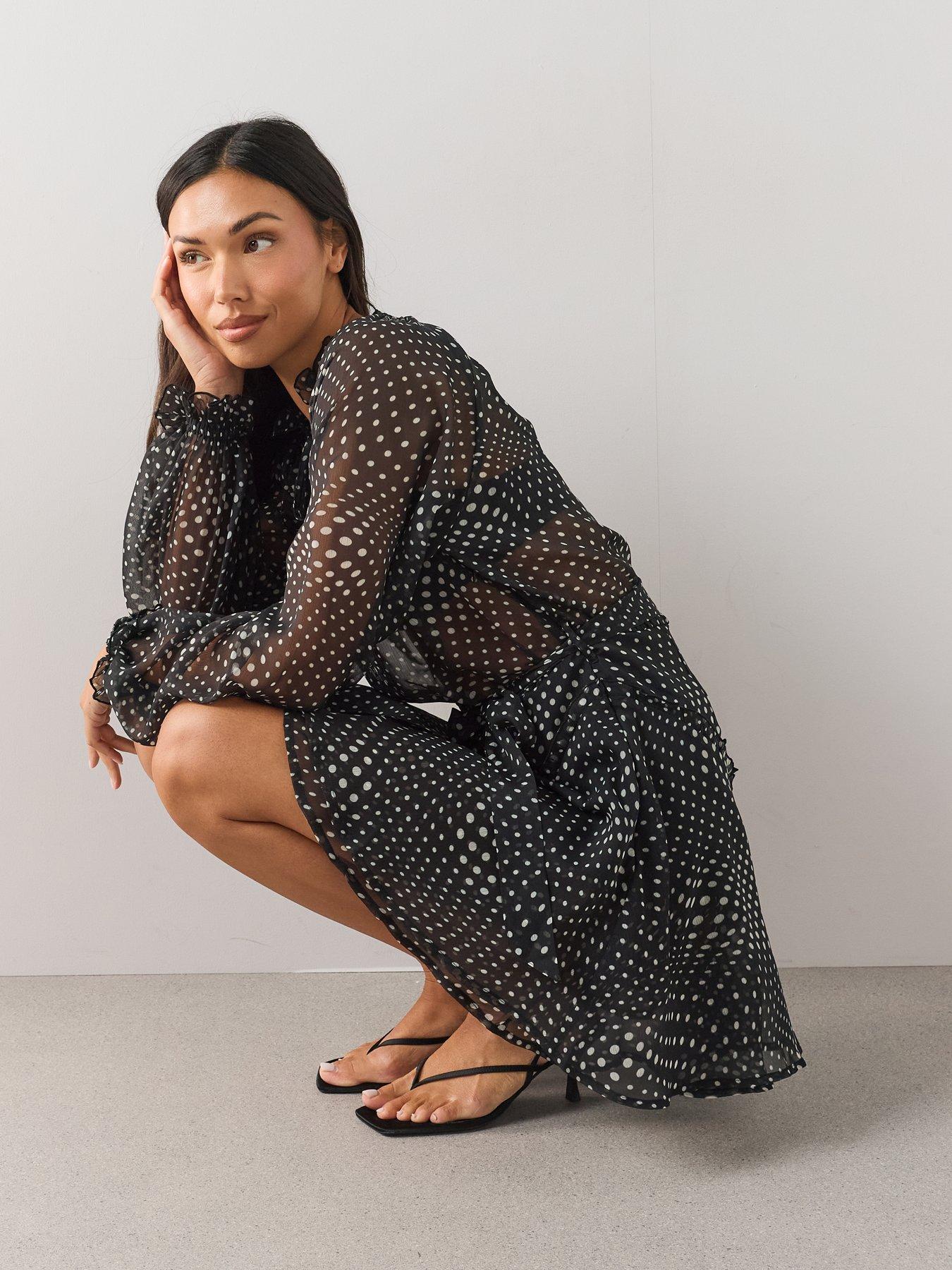 Image 6 of 7 of The Very Collection Lace Insert Tie Waist Fit And Flare Mini Dress - Spot