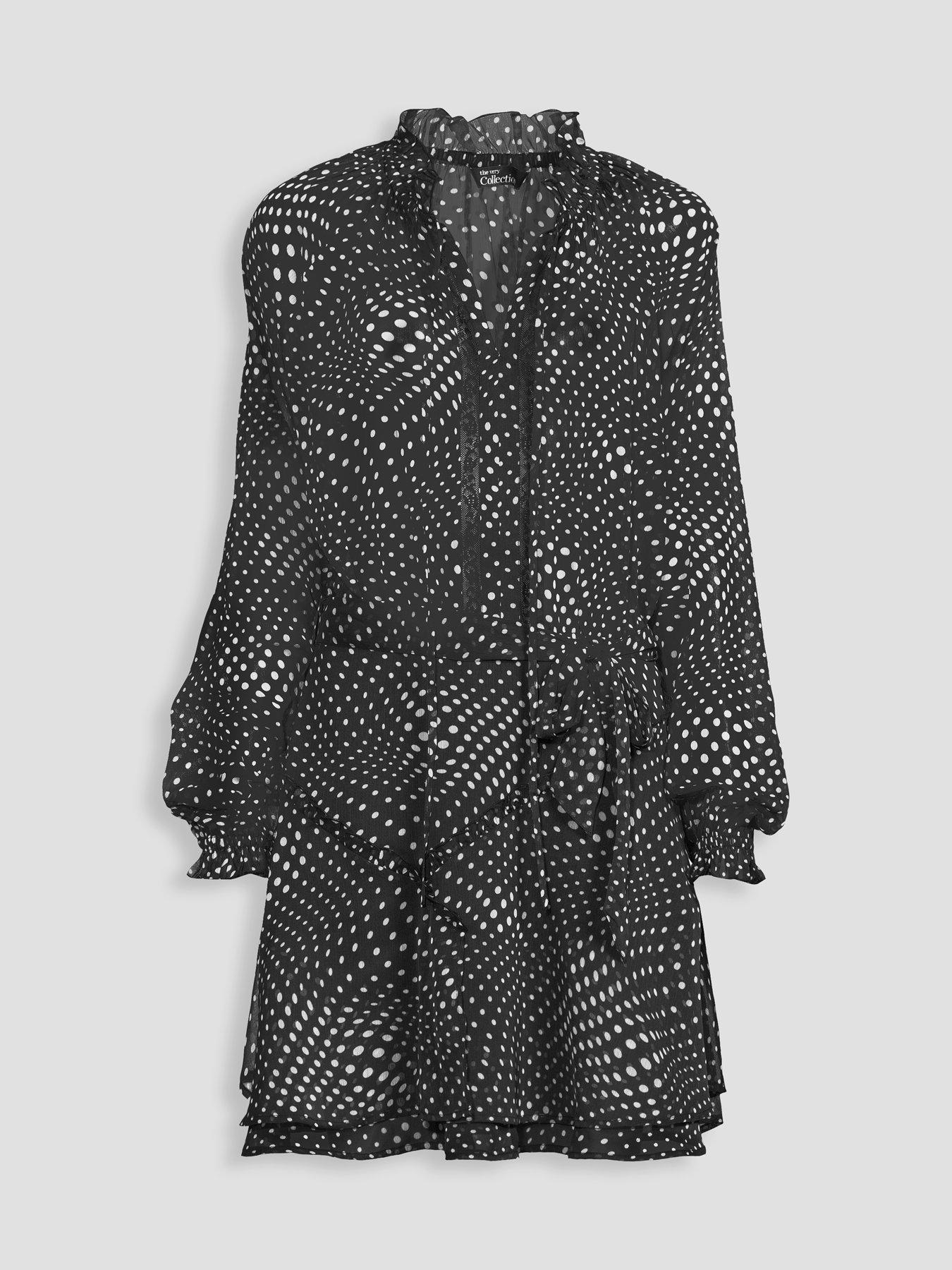 Image 7 of 7 of The Very Collection Lace Insert Tie Waist Fit And Flare Mini Dress - Spot