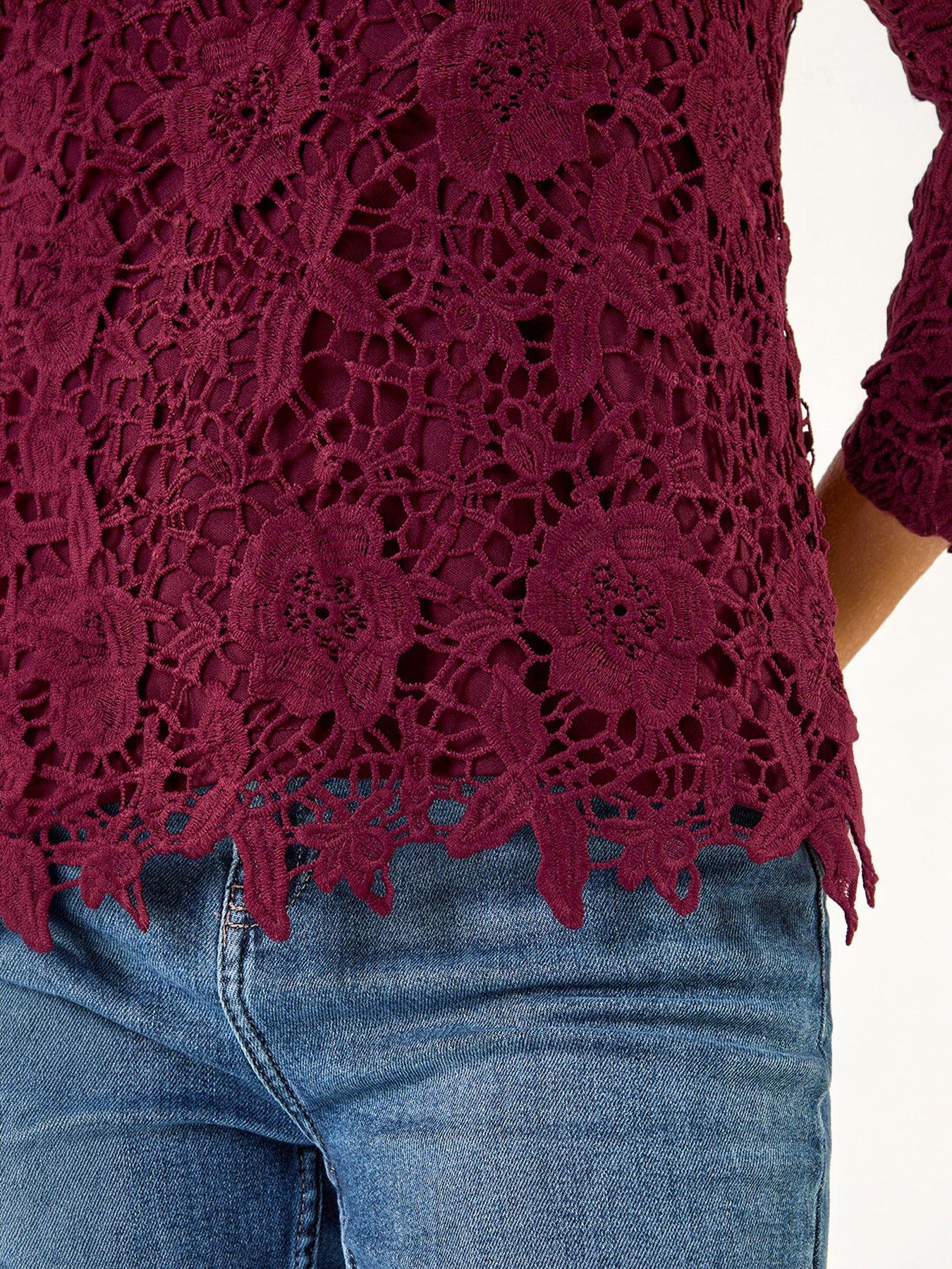 Image 2 of 5 of Roman High Neck Stretch Lace Top