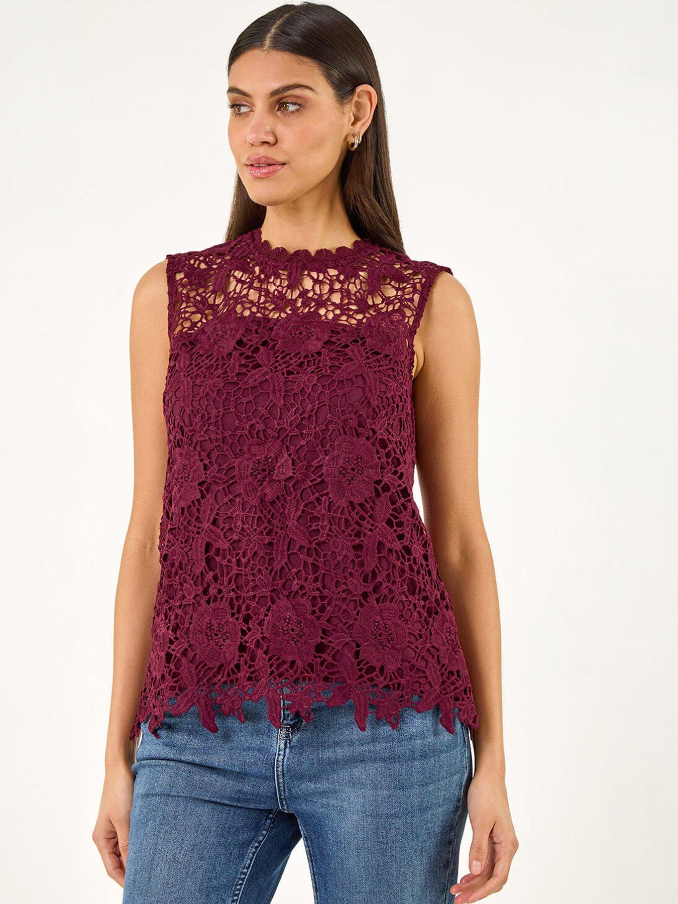 Image 3 of 5 of Roman High Neck Stretch Lace Top