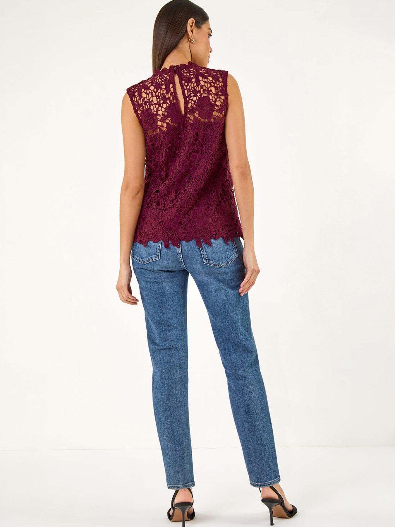 Image 4 of 5 of Roman High Neck Stretch Lace Top