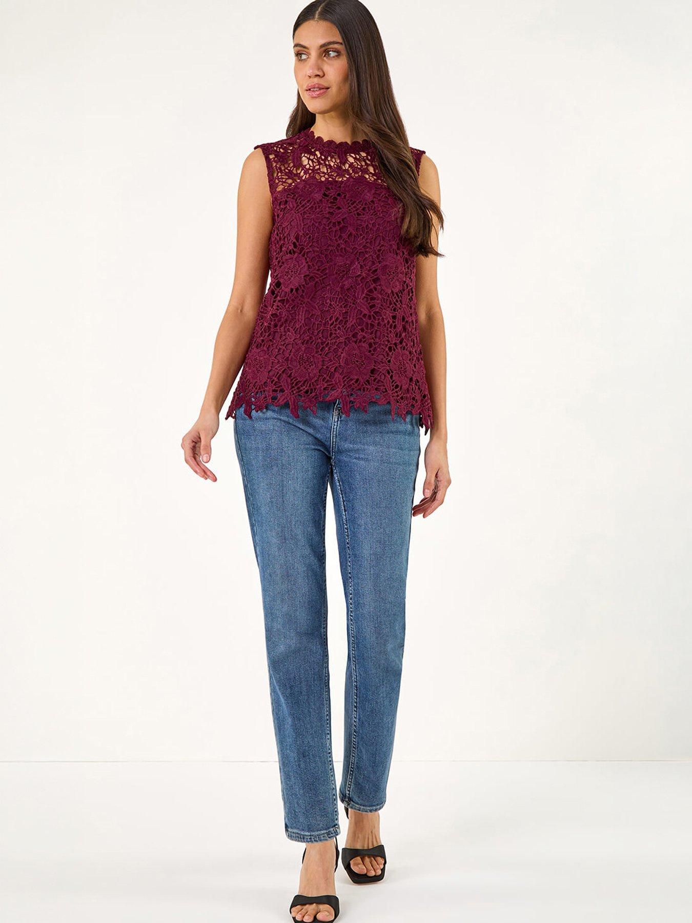 Image 5 of 5 of Roman High Neck Stretch Lace Top