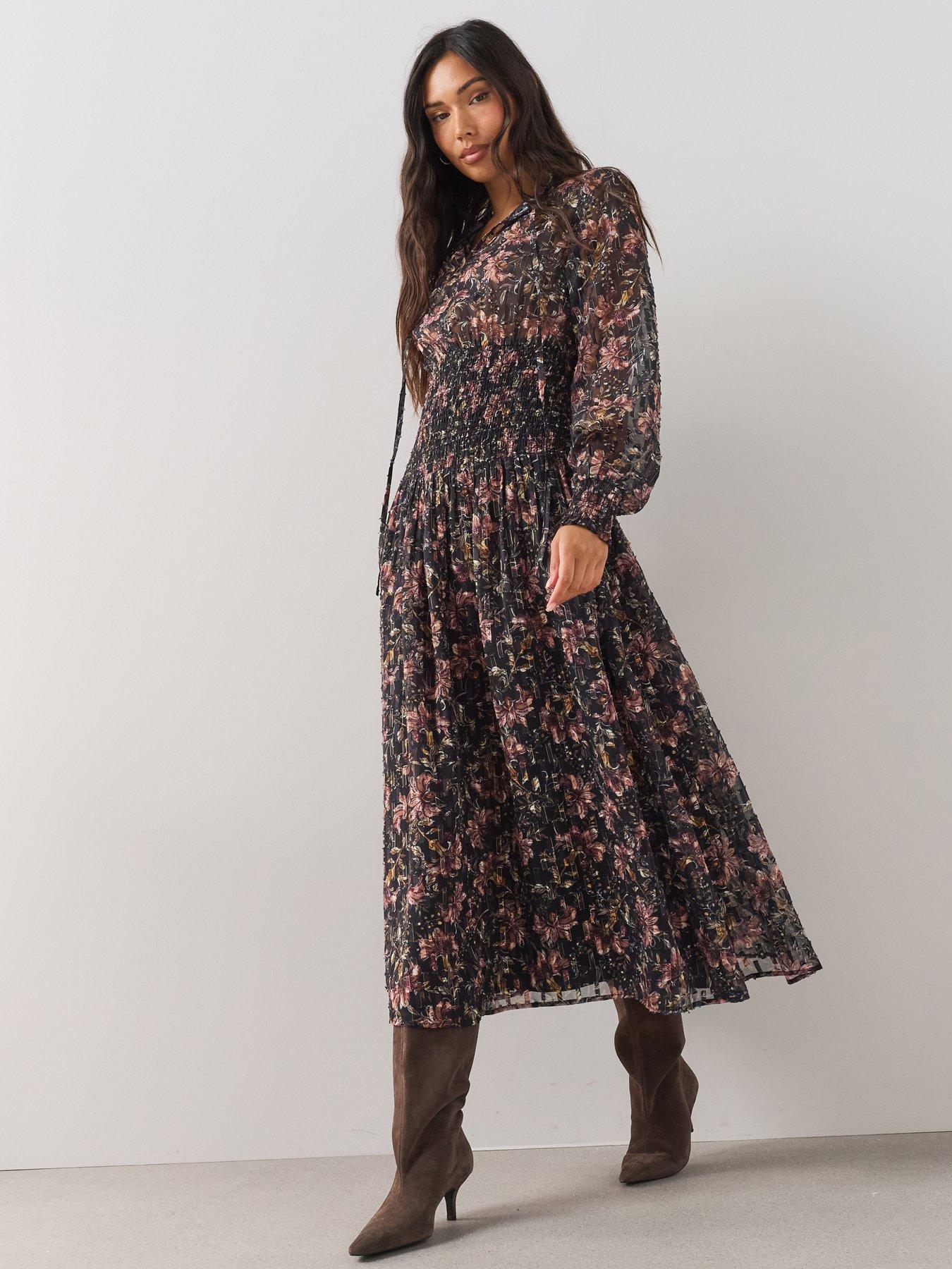 The Very Collection Shirred Waist Georgette Midaxi Dress - Floral
