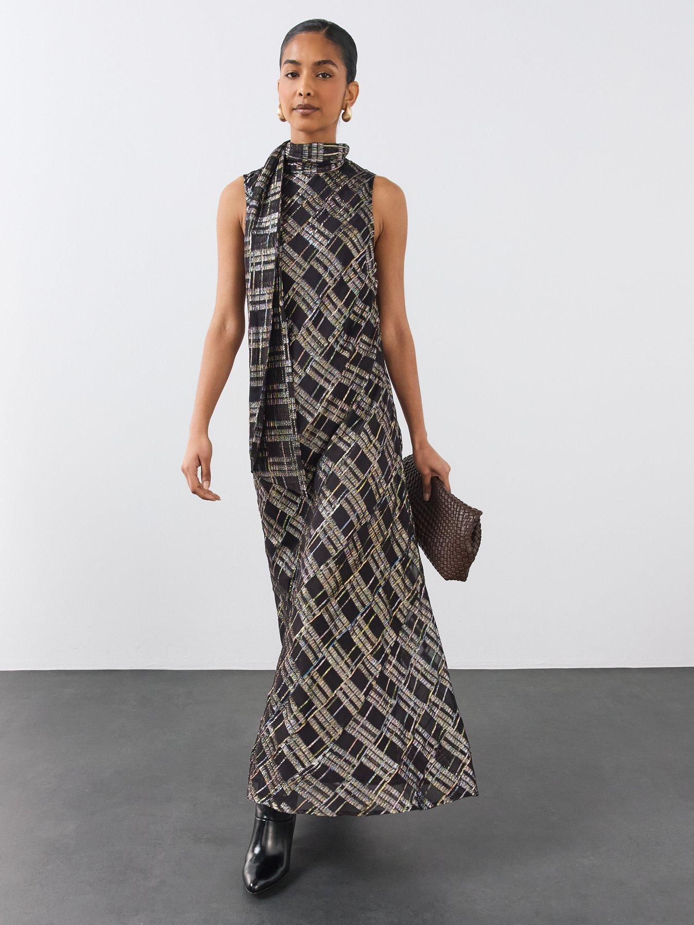Image 1 of 7 of The Very Collection Womens&nbsp;Lurex Detail Column Midaxi Dress - Black