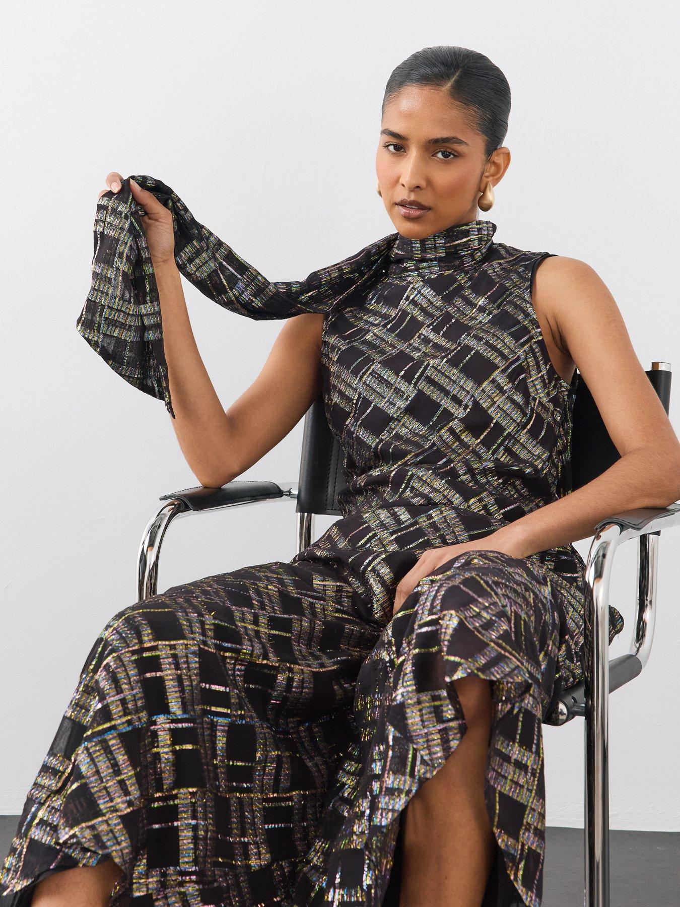Image 4 of 7 of The Very Collection Womens&nbsp;Lurex Detail Column Midaxi Dress - Black