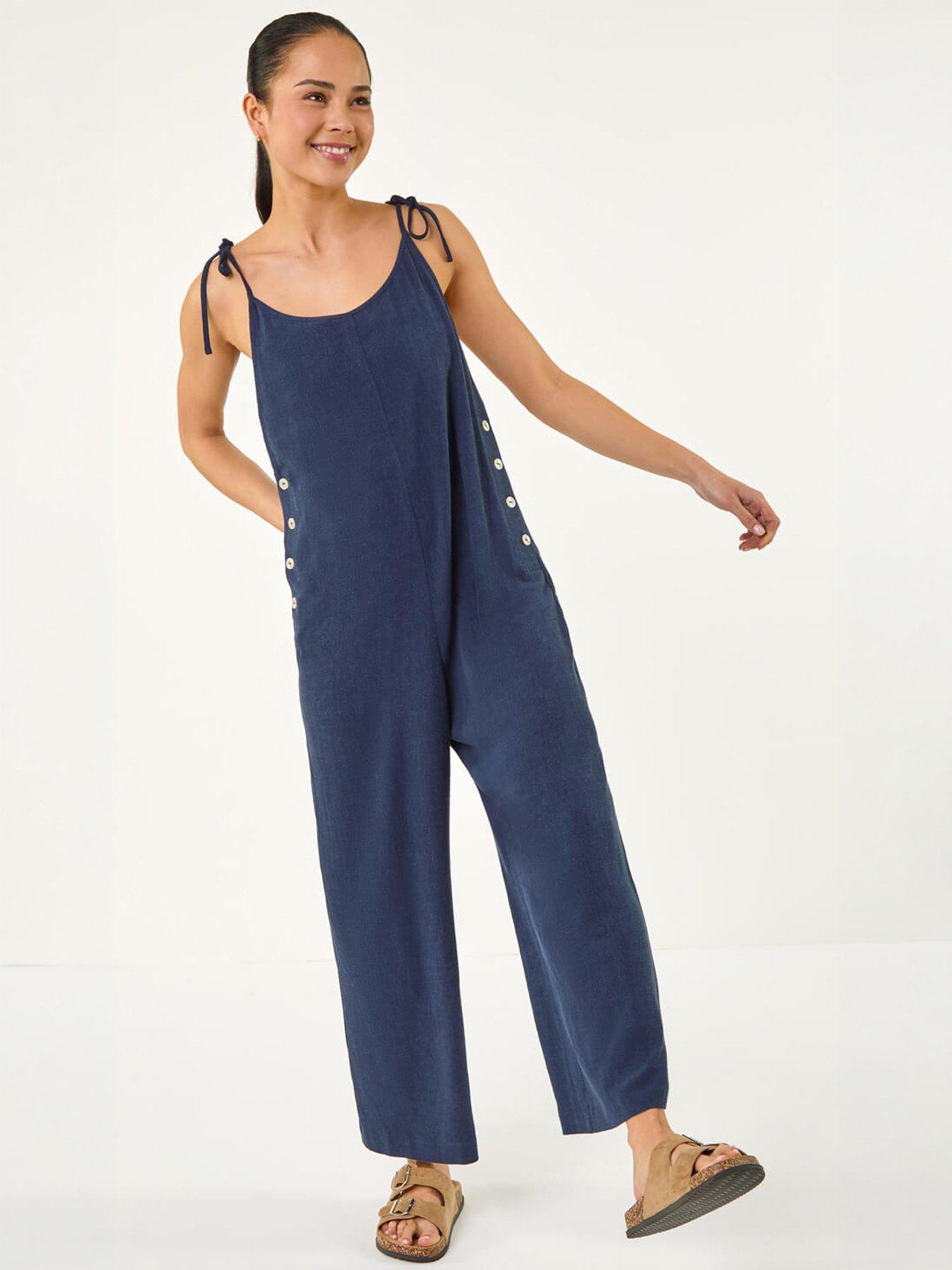 Roman Petite Strappy Tie Button Jumpsuit