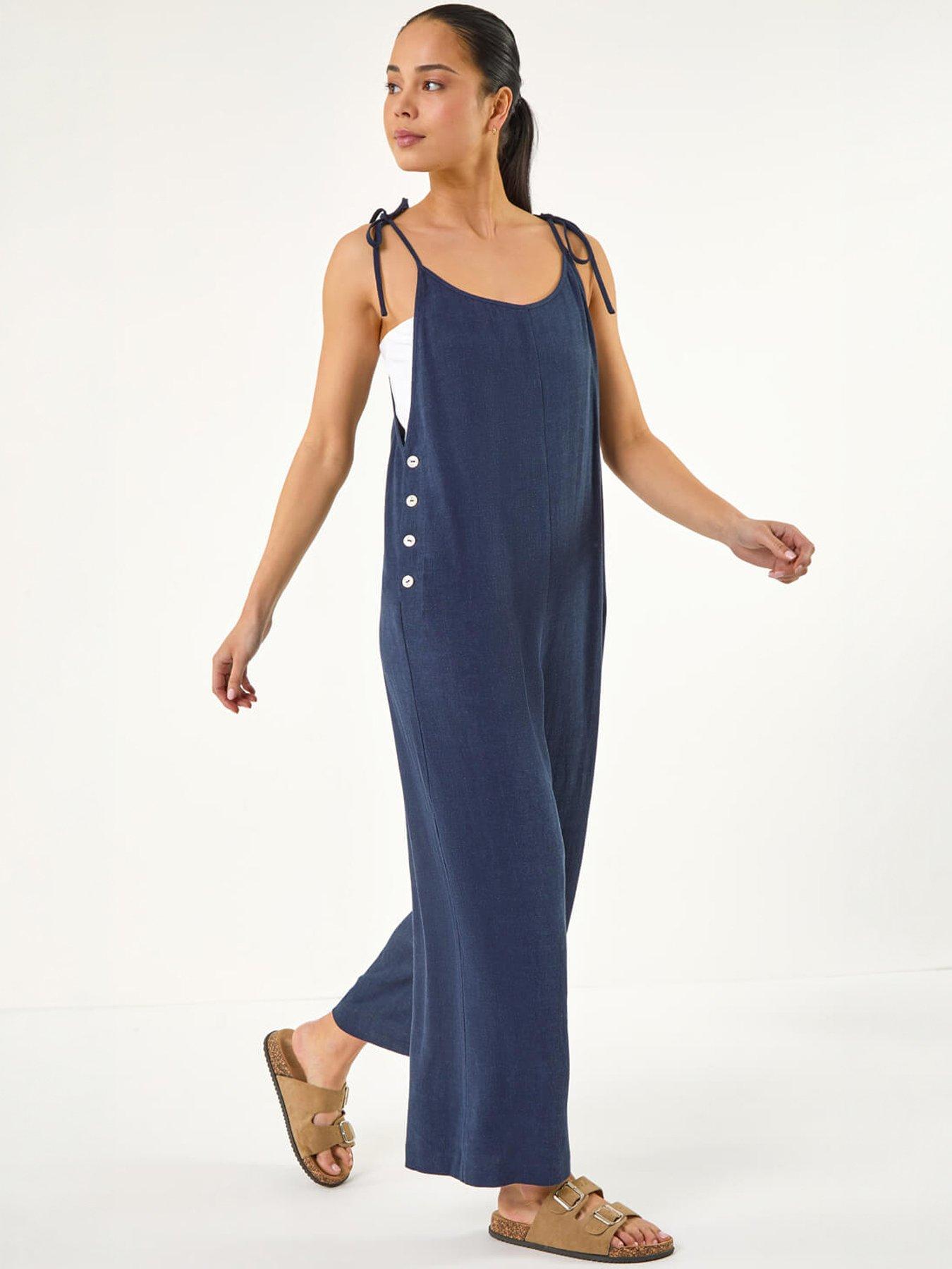  image of roman-petite-strappy-tie-button-jumpsuit
