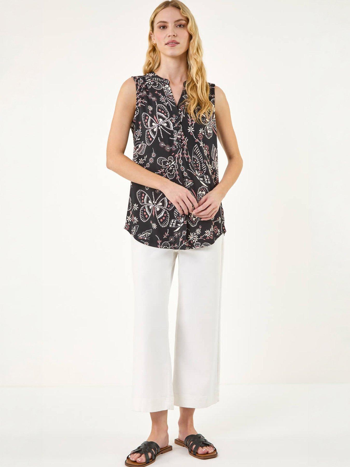 Image 3 of 5 of Roman Butterfly Print Stretch Vest Top