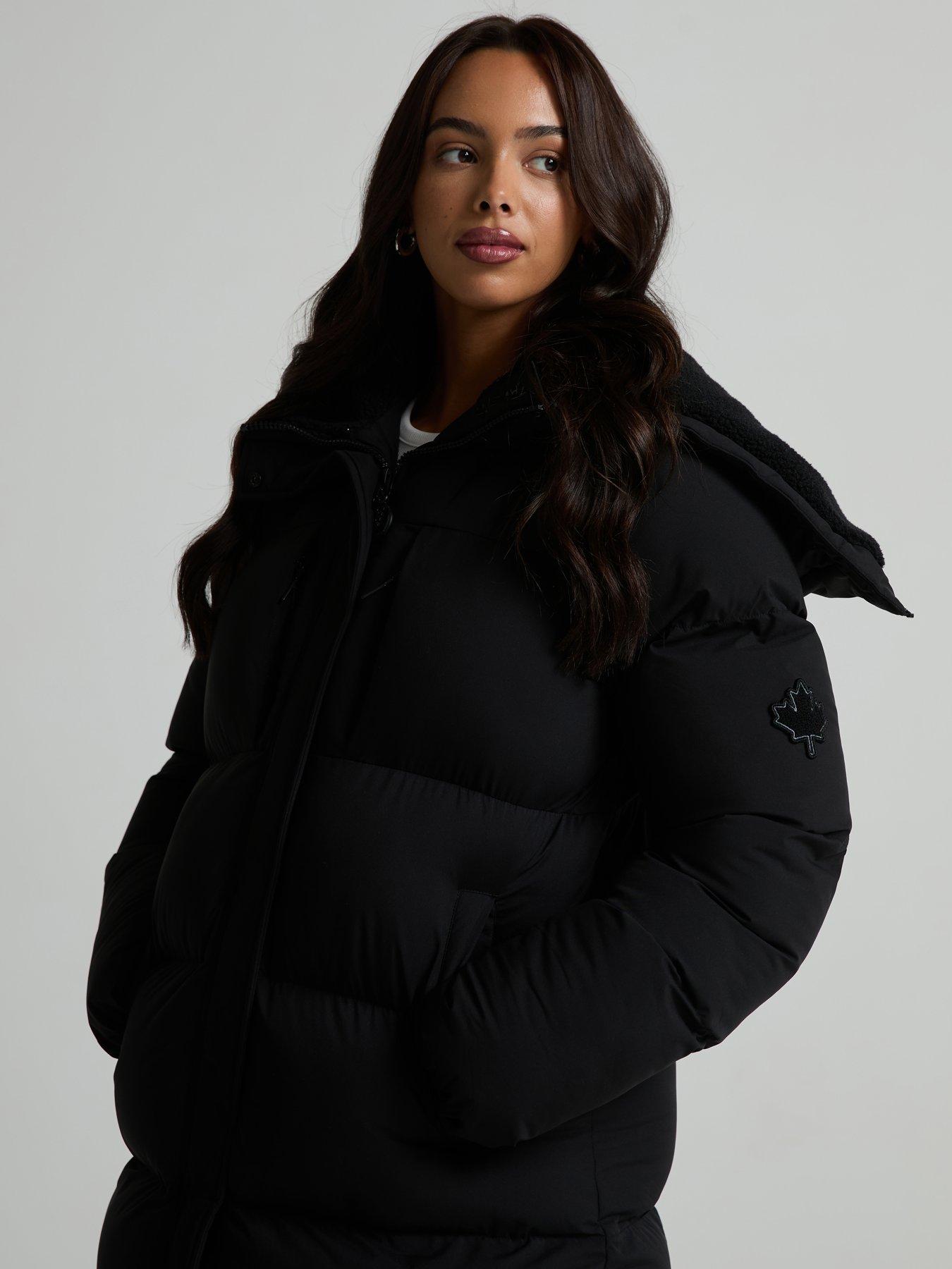 Image 1 of 5 of Zavetti Canada Womens Elloria Longline Padded Hooded Puffer Jacket - Black