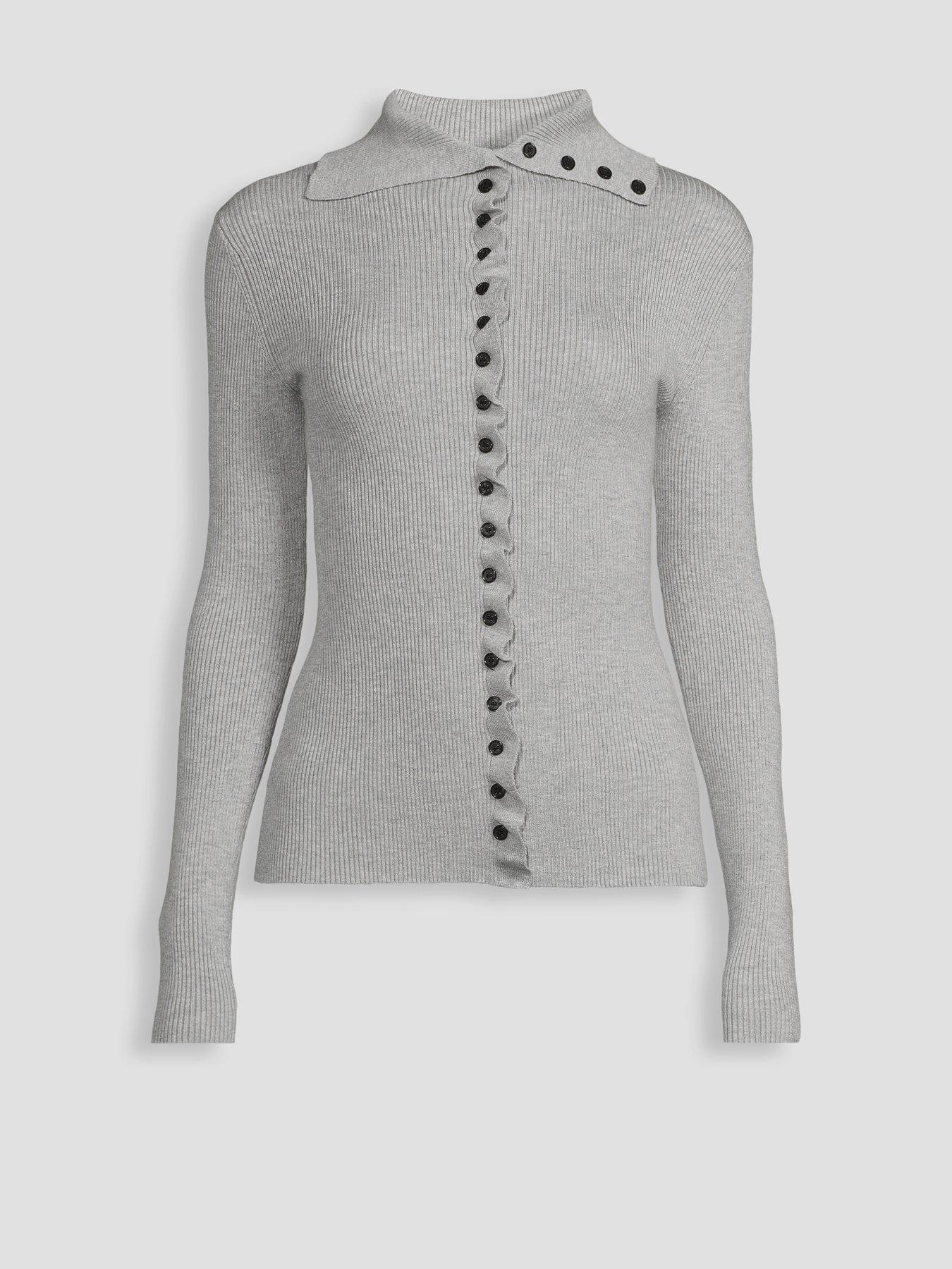 Image 6 of 6 of Michelle Keegan Button Front Long Sleeve Knit Top - Grey