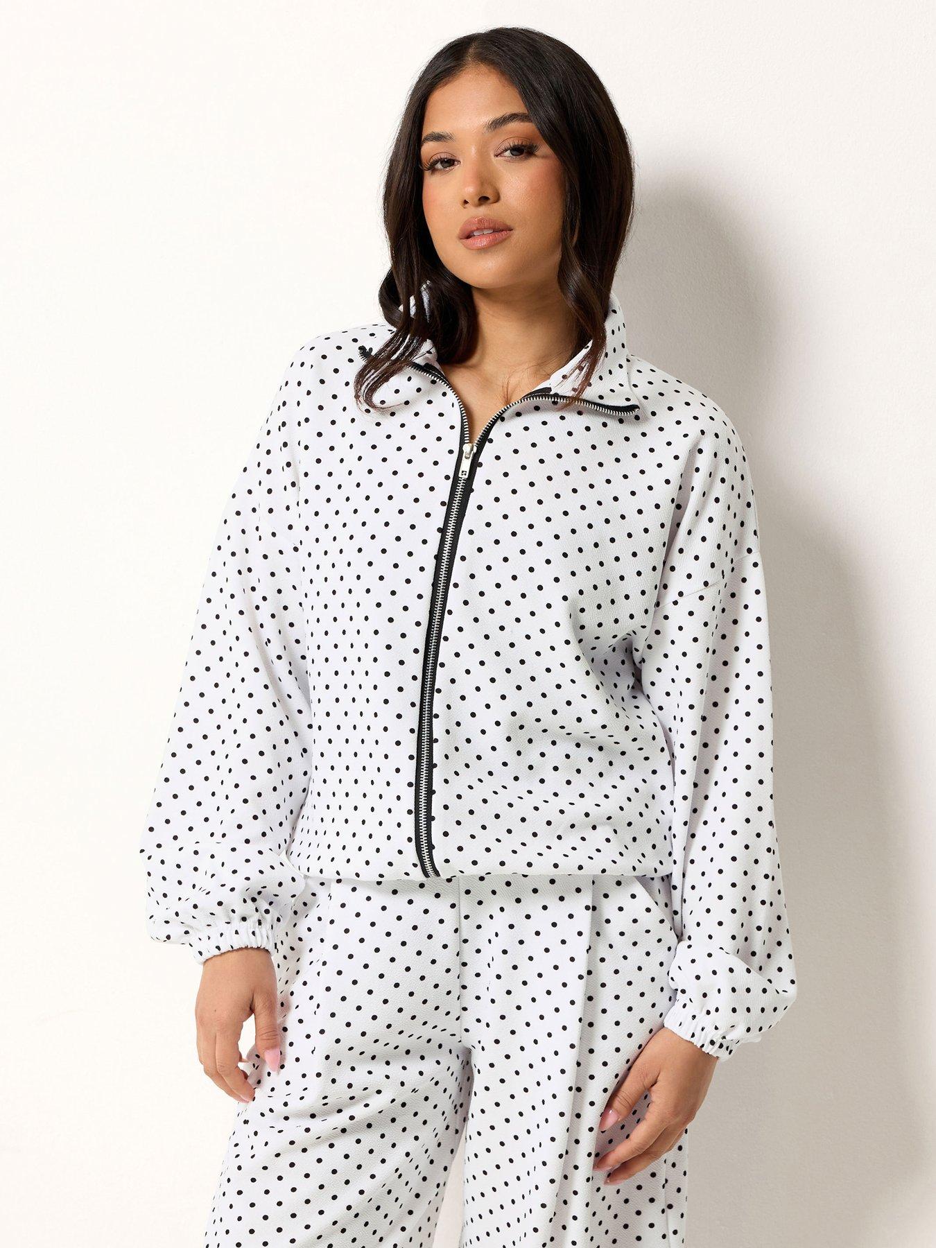 PixieGirl Petite Spot Print Crinkle Funnel Neck Jacket - White