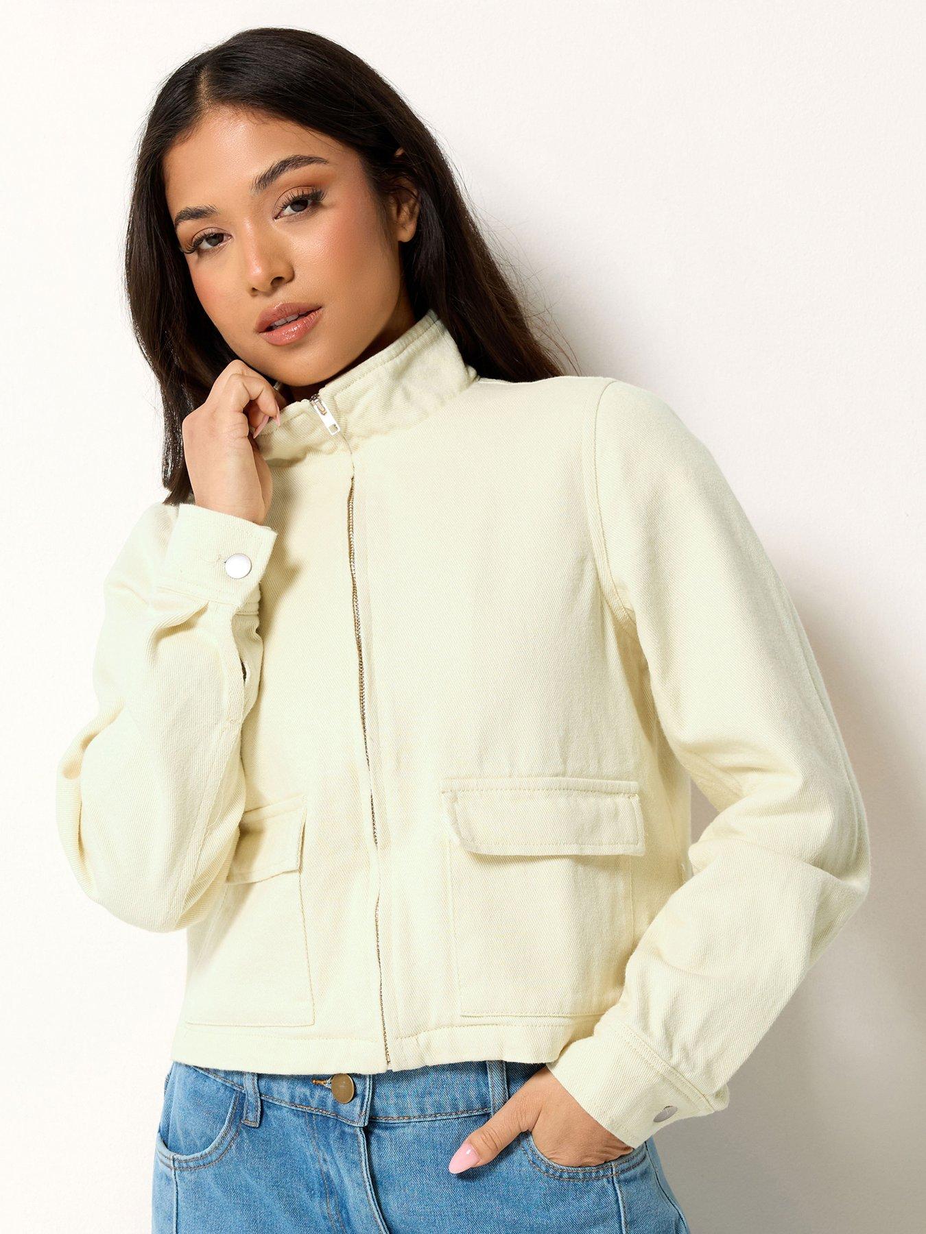 Image 1 of 4 of PixieGirl Petite Funnel Neck Denim Jacket - Yellow