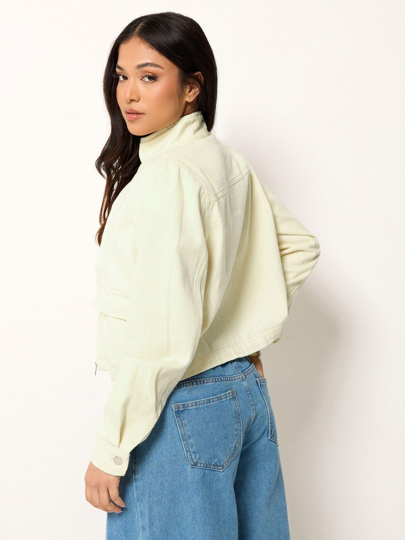 Image 2 of 4 of PixieGirl Petite Funnel Neck Denim Jacket - Yellow