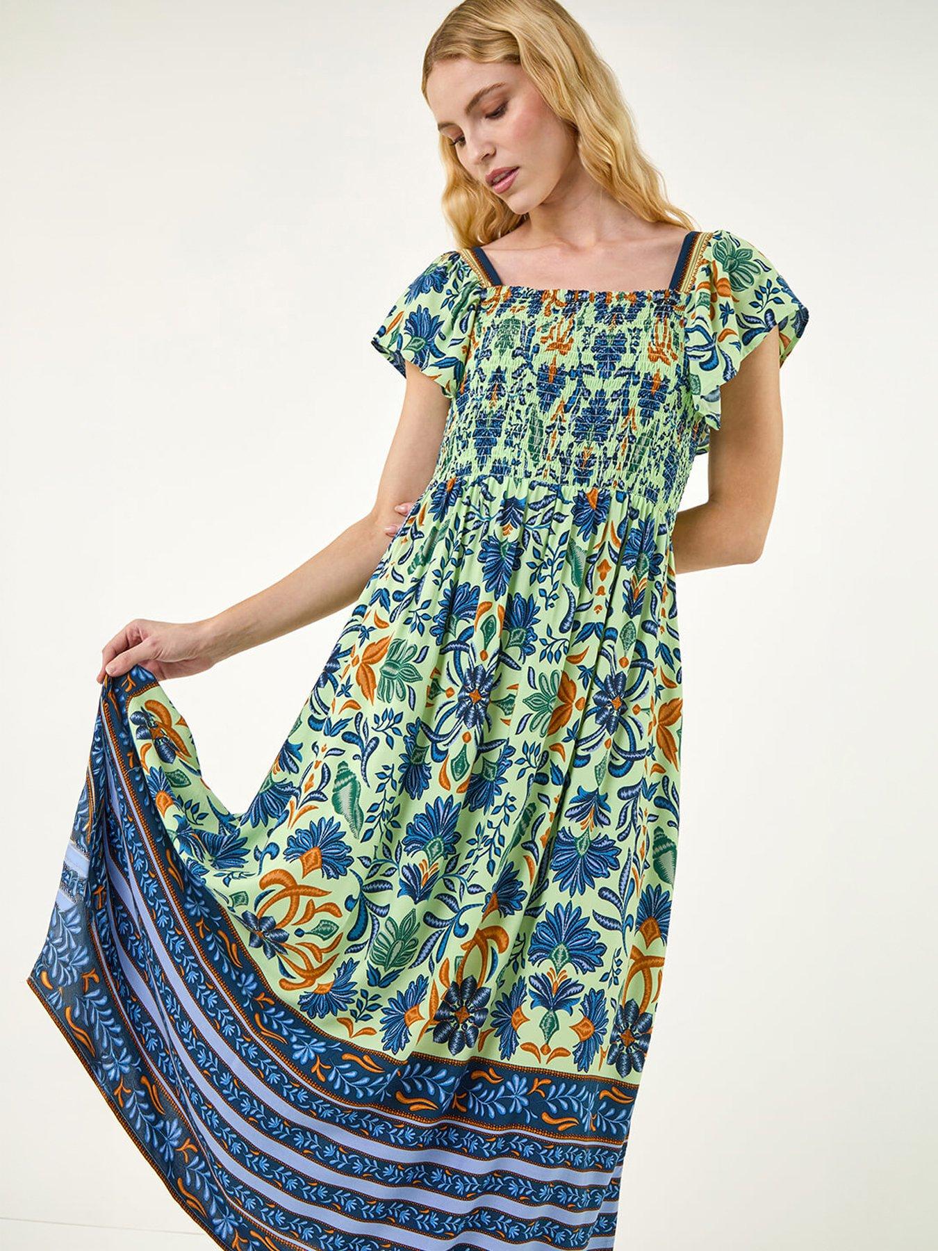 Roman Leaf Border Midi Dress