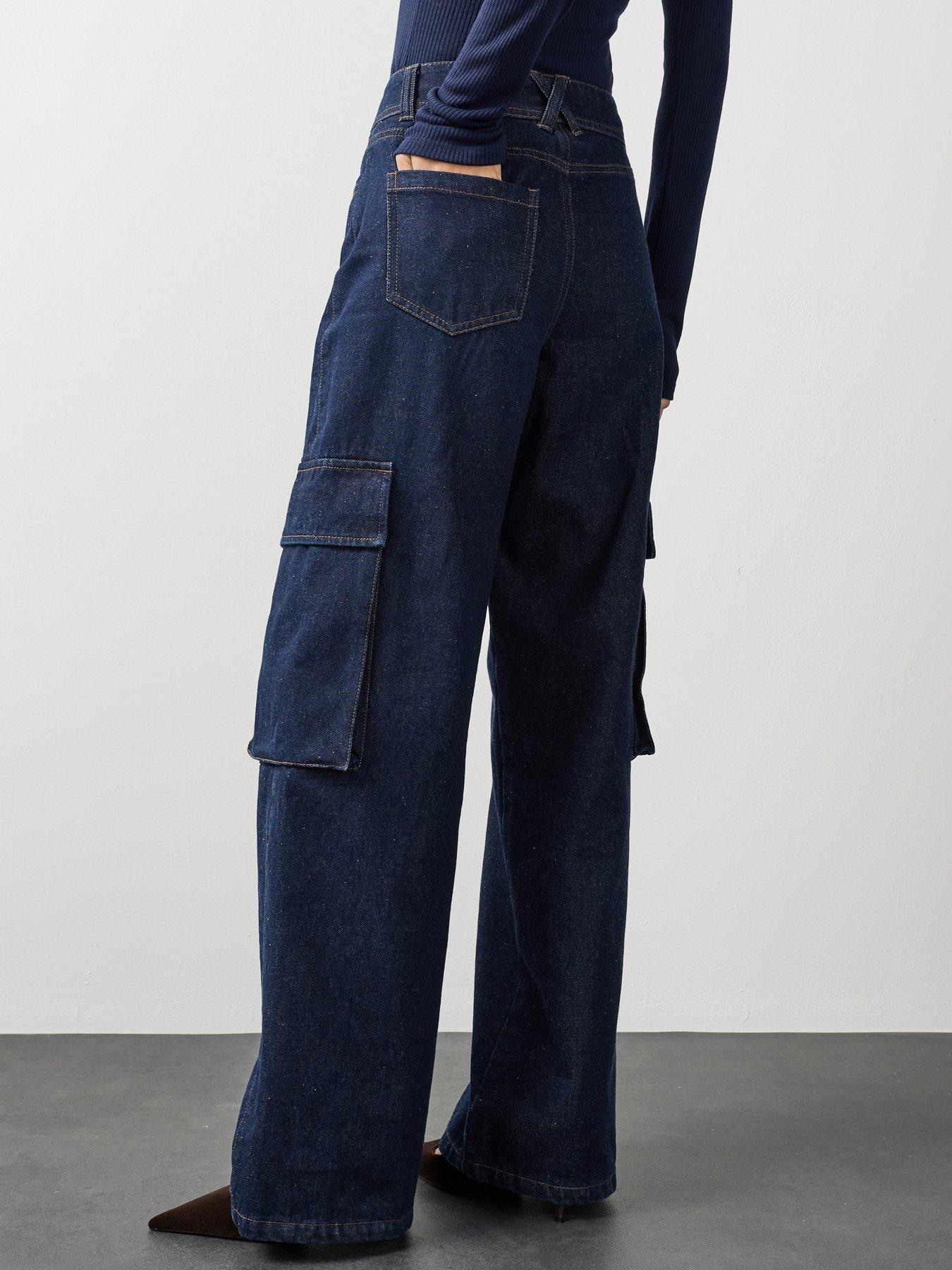 Image 2 of 7 of Michelle Keegan Wide Leg Cargo Jeans - Dark Wash