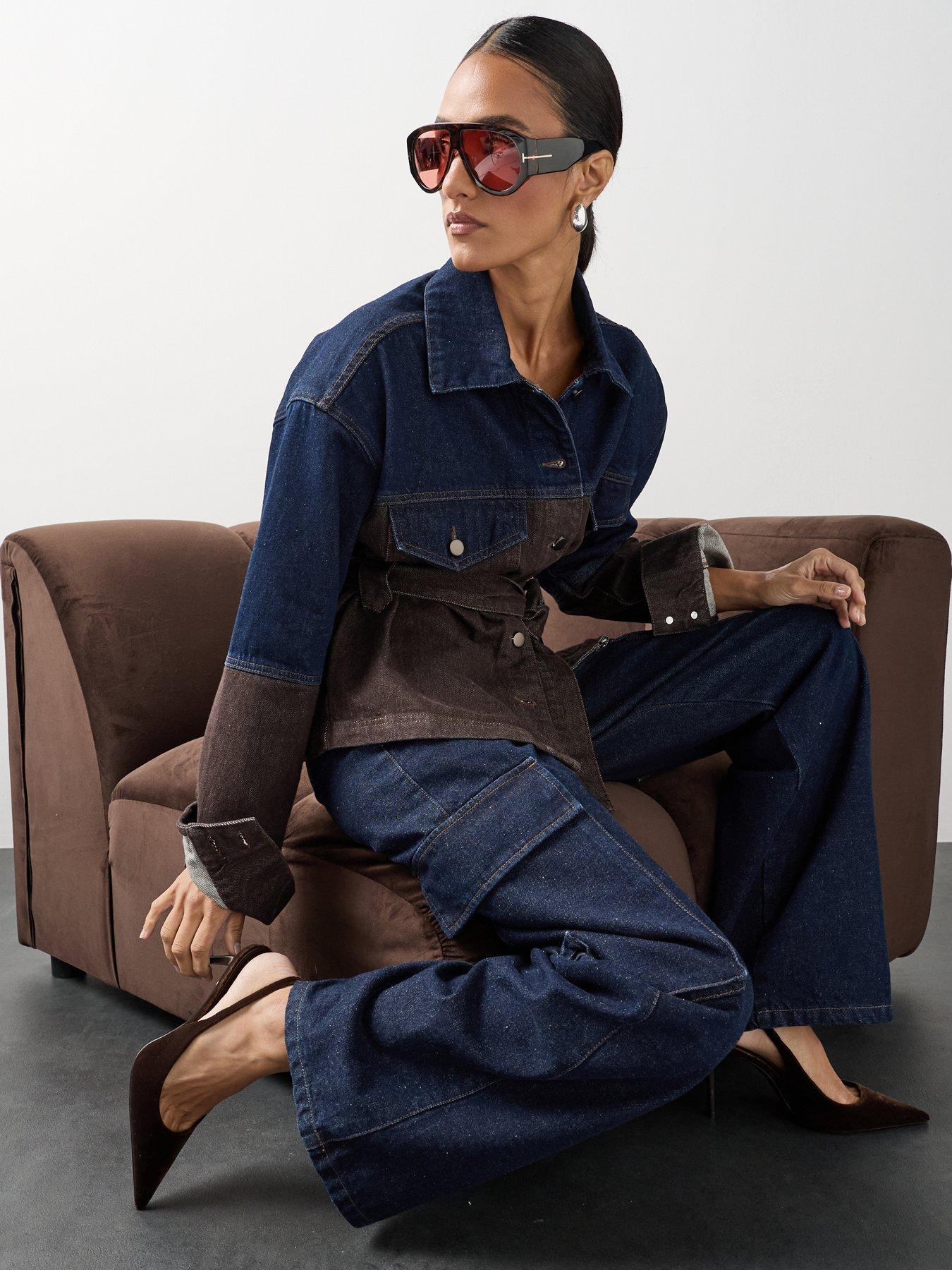 Image 4 of 7 of Michelle Keegan Wide Leg Cargo Jeans - Dark Wash