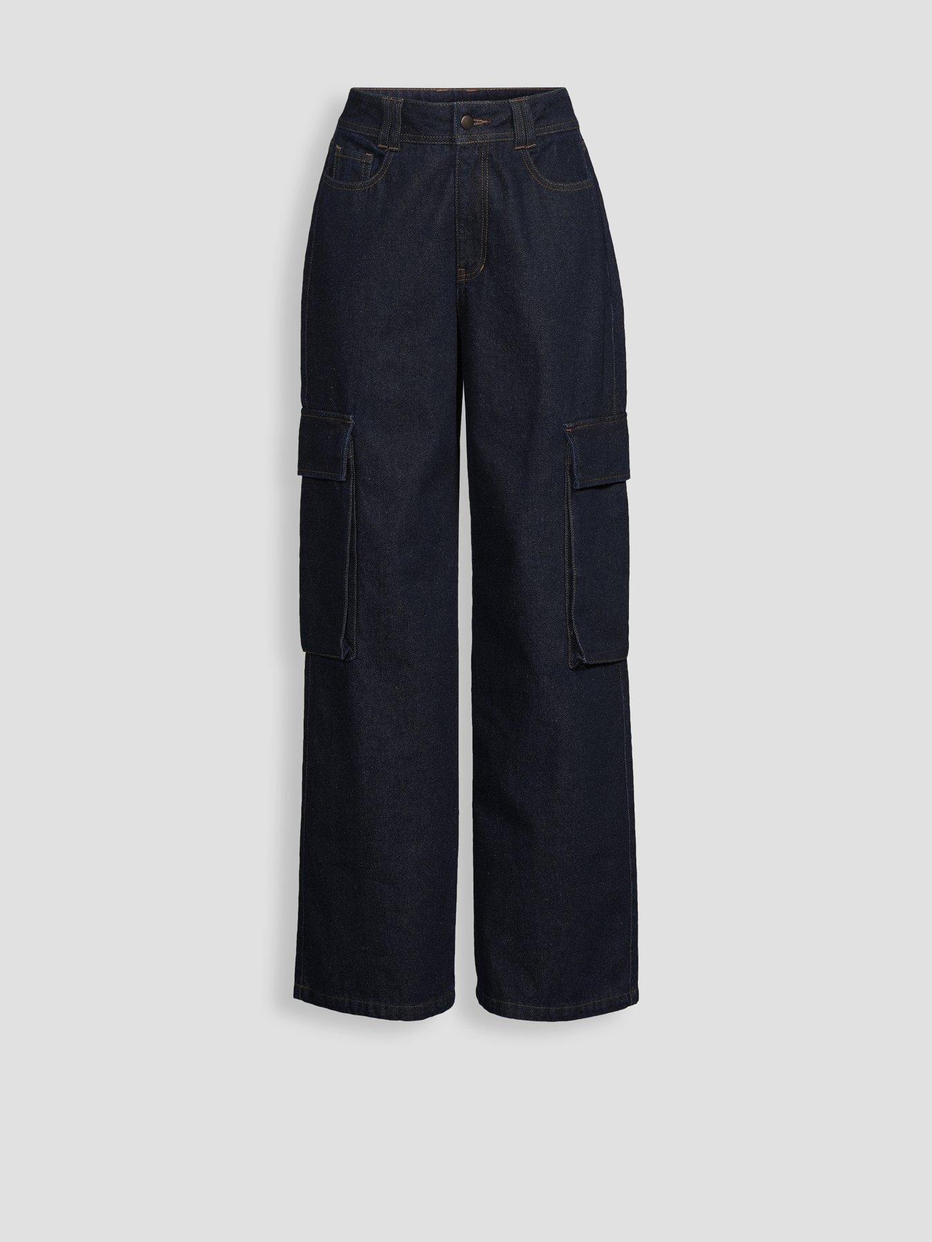 Image 7 of 7 of Michelle Keegan Wide Leg Cargo Jeans - Dark Wash