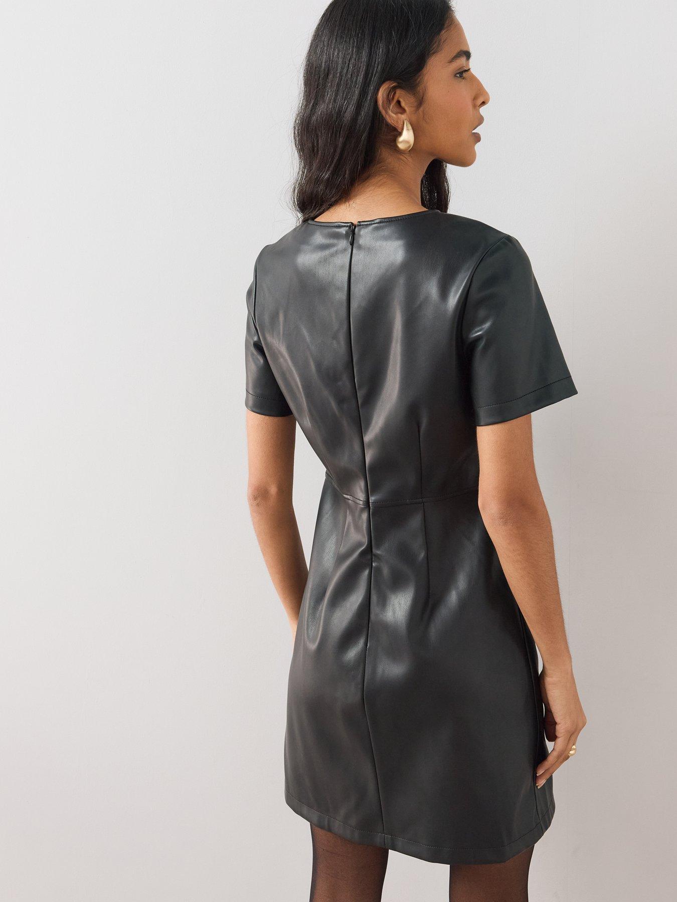 Image 2 of 6 of The Very Collection Womens Faux Leather Short Sleeve Mini Shift Dress - Black