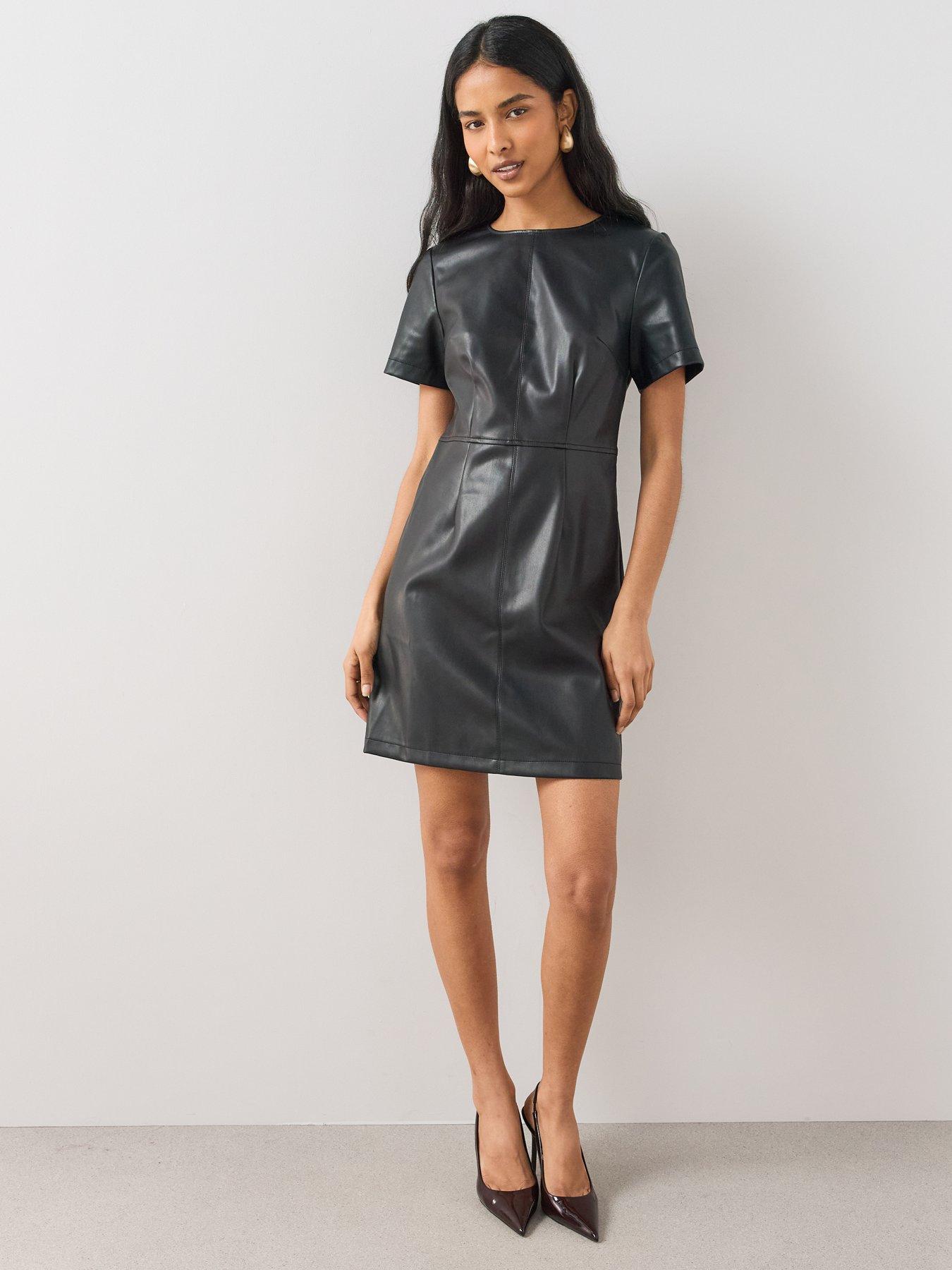 Image 3 of 6 of The Very Collection Womens Faux Leather Short Sleeve Mini Shift Dress - Black