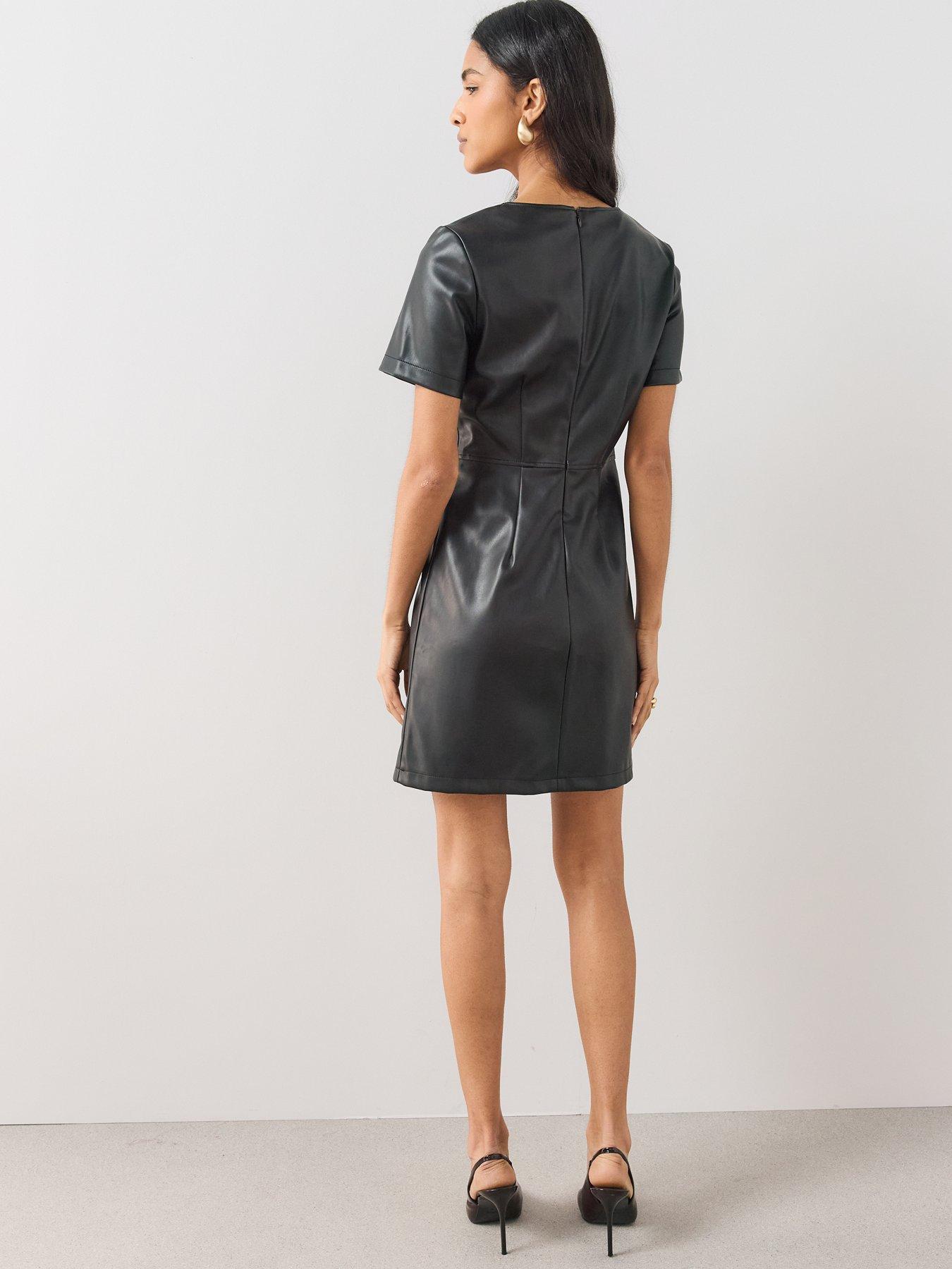 Image 5 of 6 of The Very Collection Womens Faux Leather Short Sleeve Mini Shift Dress - Black